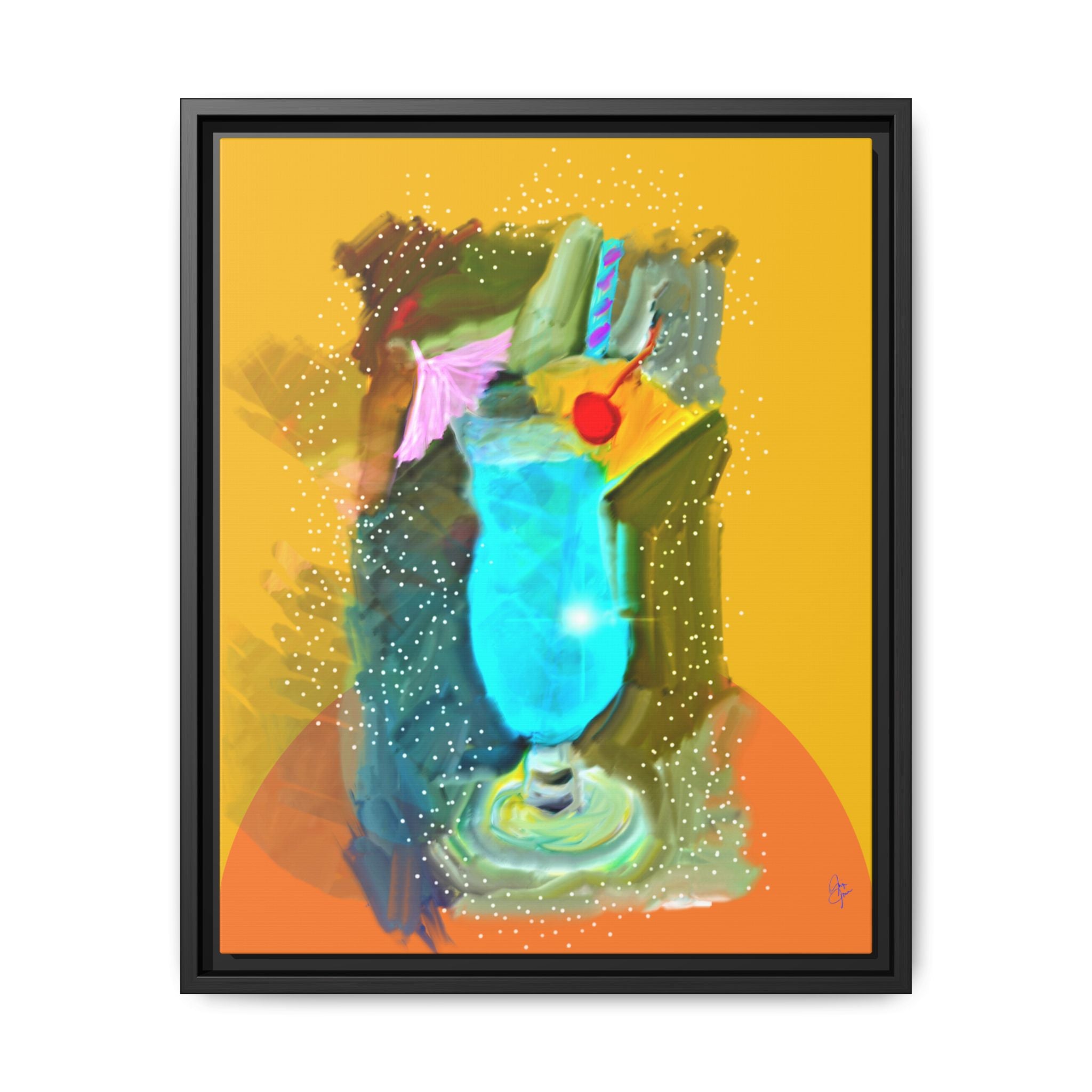 Tropical Blue Cocktail Canvas Print — Framed Matte Bar Art