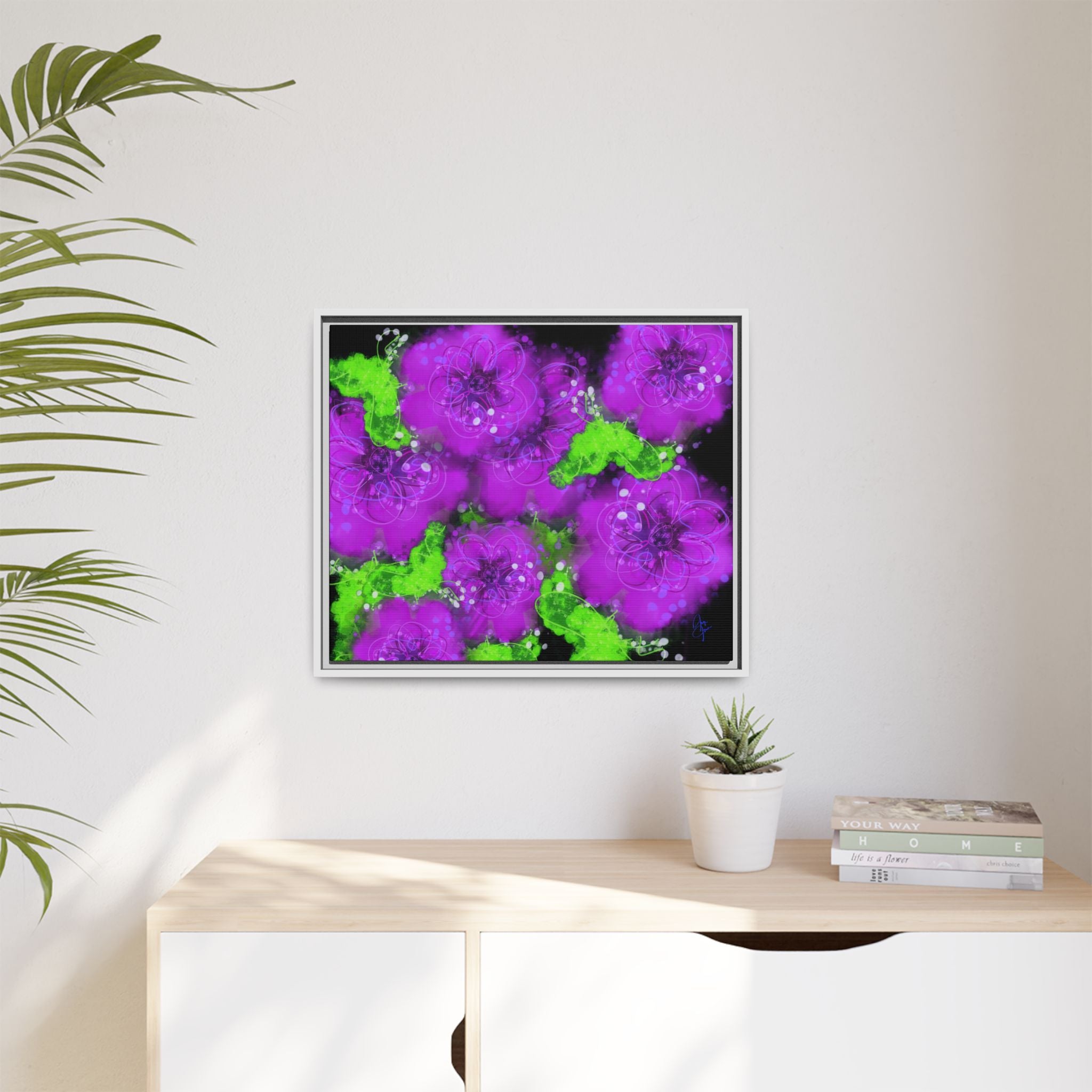 Framed Floral Canvas Print — Matte Multi-Color Blooms Wall Art