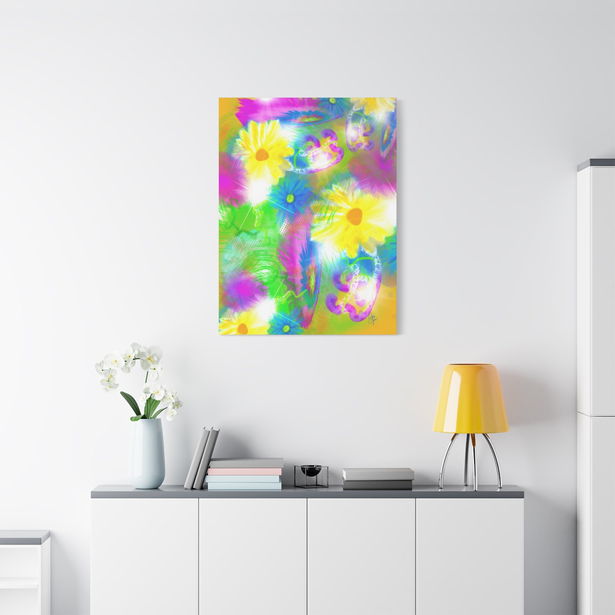 Bright Floral Abstract Matte Canvas Wall Art — Vibrant Daisy Pop
