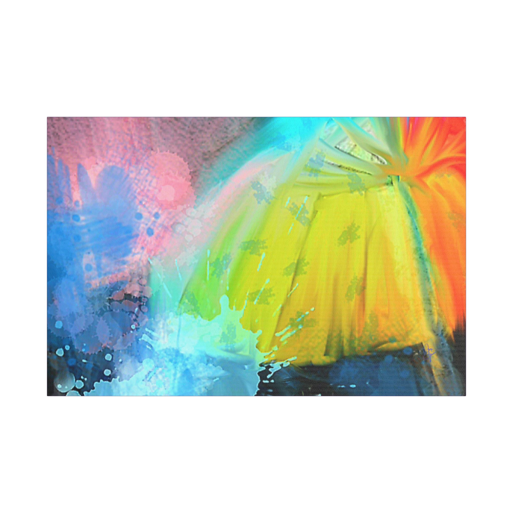 Abstract Rainbow Umbrella Canvas Print — Bright Colorful Satin-Stretched Wall Art