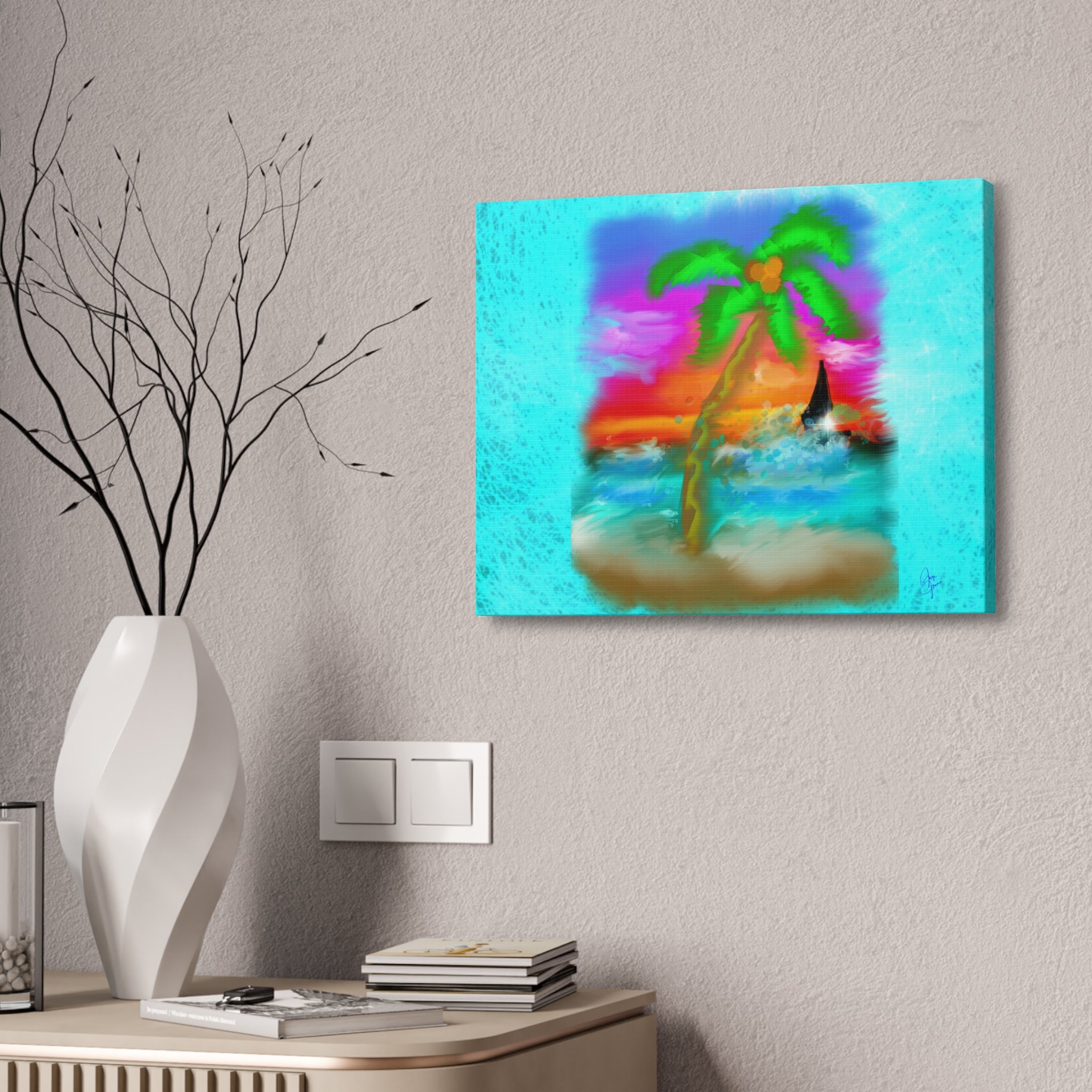 Tropical Sunset Palm Canvas - Stretched Wall Art (1.5" Depth)