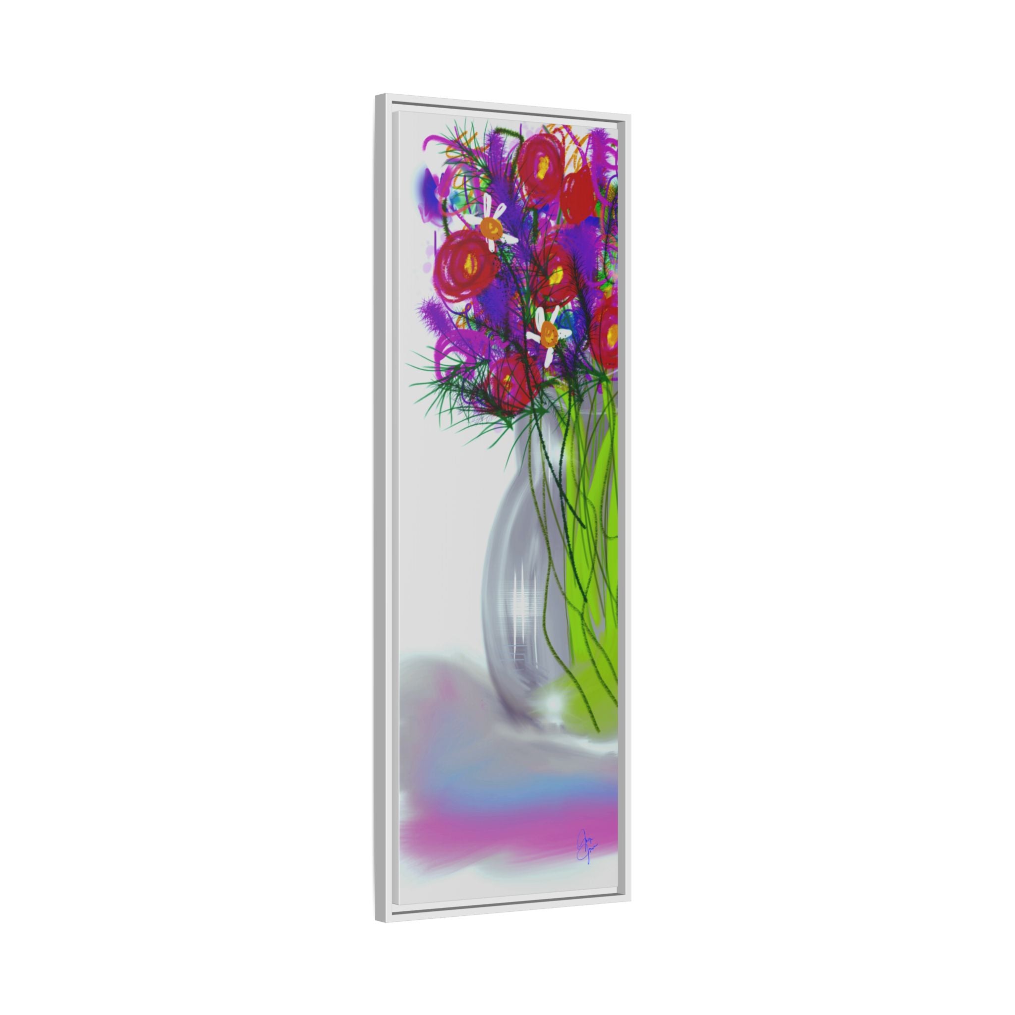 Framed Floral Bouquet Matte Canvas Wall Art — Colorful Abstract Flowers in Vase