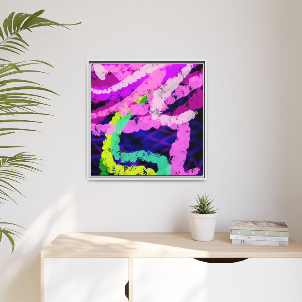 Framed Matte Canvas - Neon Rose Abstract Wall Art