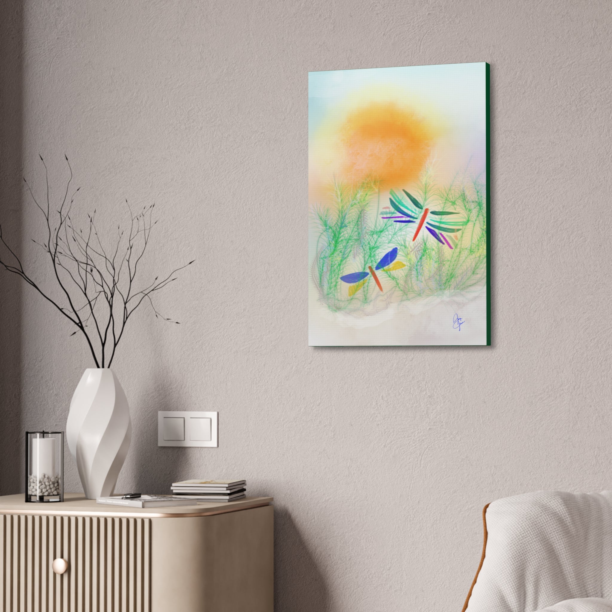 Dragonfly Meadow Canvas Art – Colorful Stretched Wall Decor (1.5" Depth)