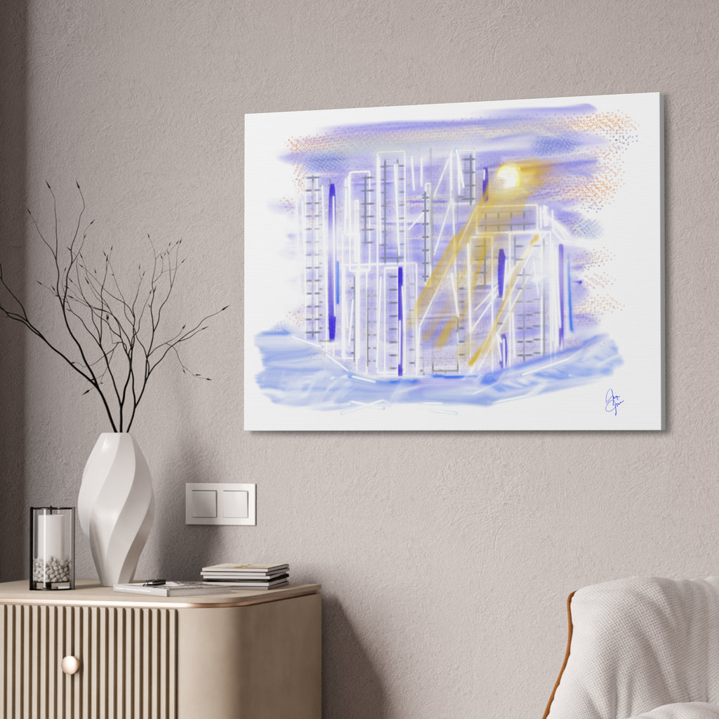Urban Nightscape Canvas Art - Neon City Skyline Stretched Canvas