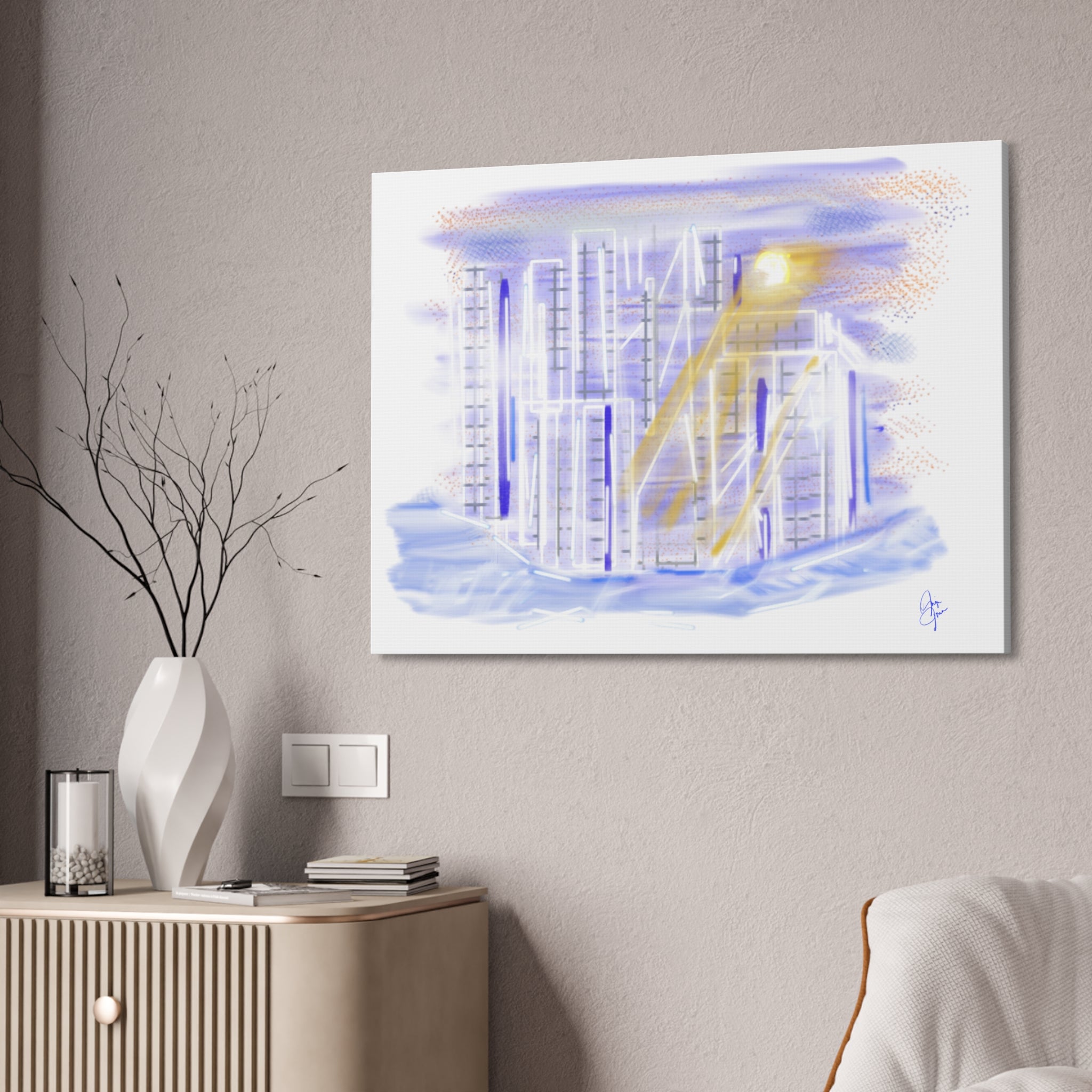 Urban Nightscape Canvas Art - Neon City Skyline Stretched Canvas