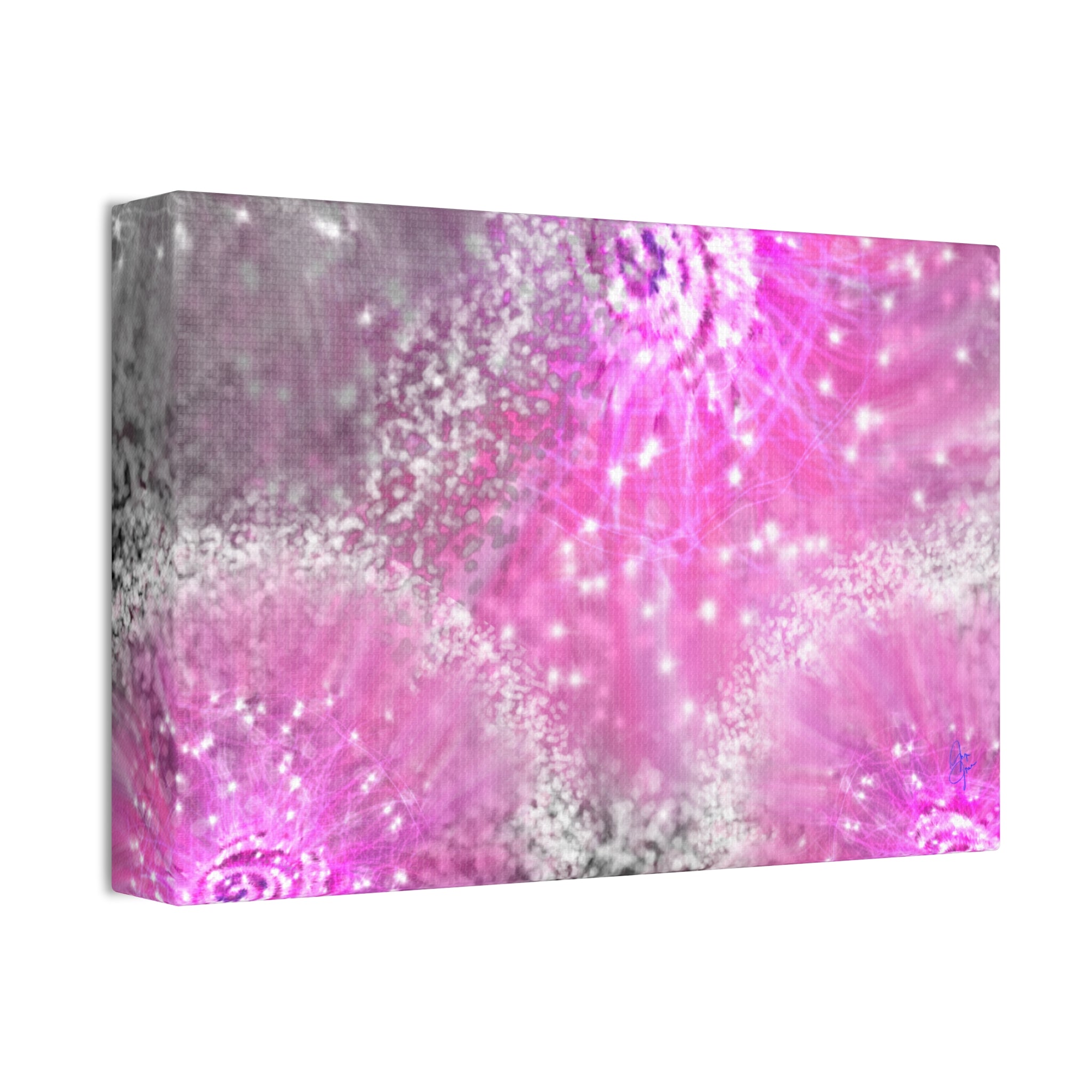 Pink Sparkle Floral Canvas Print — Abstract Dandelion Wall Art (Stretched 1.5")