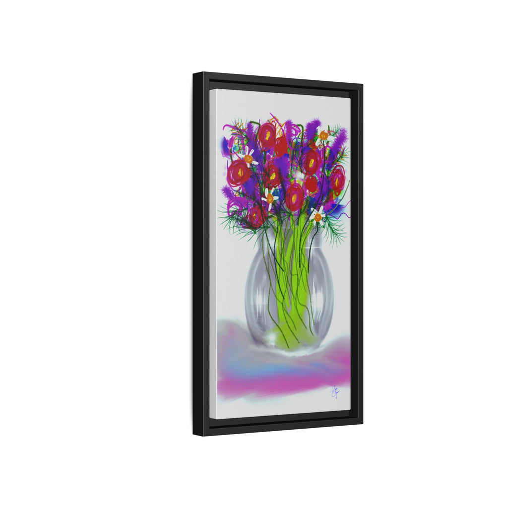 Framed Floral Bouquet Matte Canvas Wall Art — Colorful Abstract Flowers in Vase