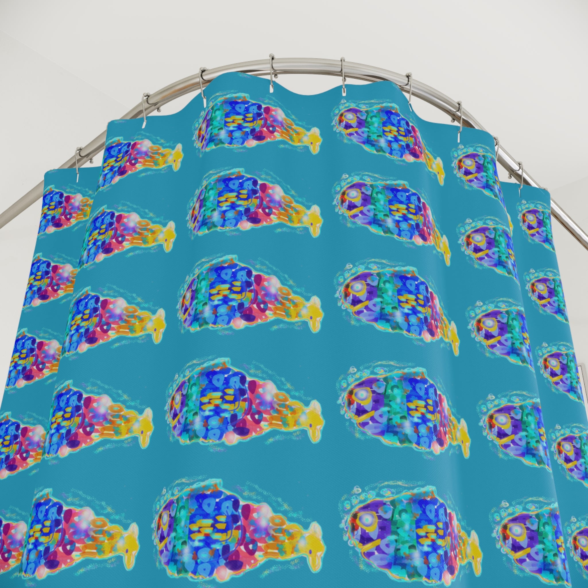 Fish Pattern Shower Curtain — Colorful Tropical Aquarium Design