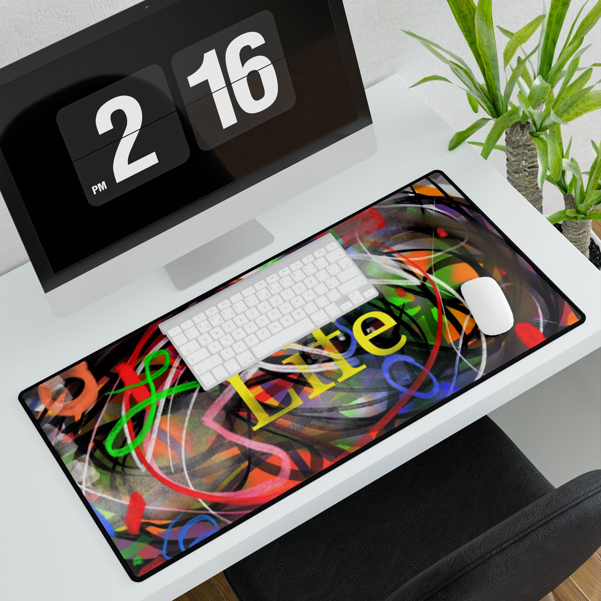 Desk Mat — Vibrant 'Lovng Life' Abstract Art Gaming/Office Mouse Pad