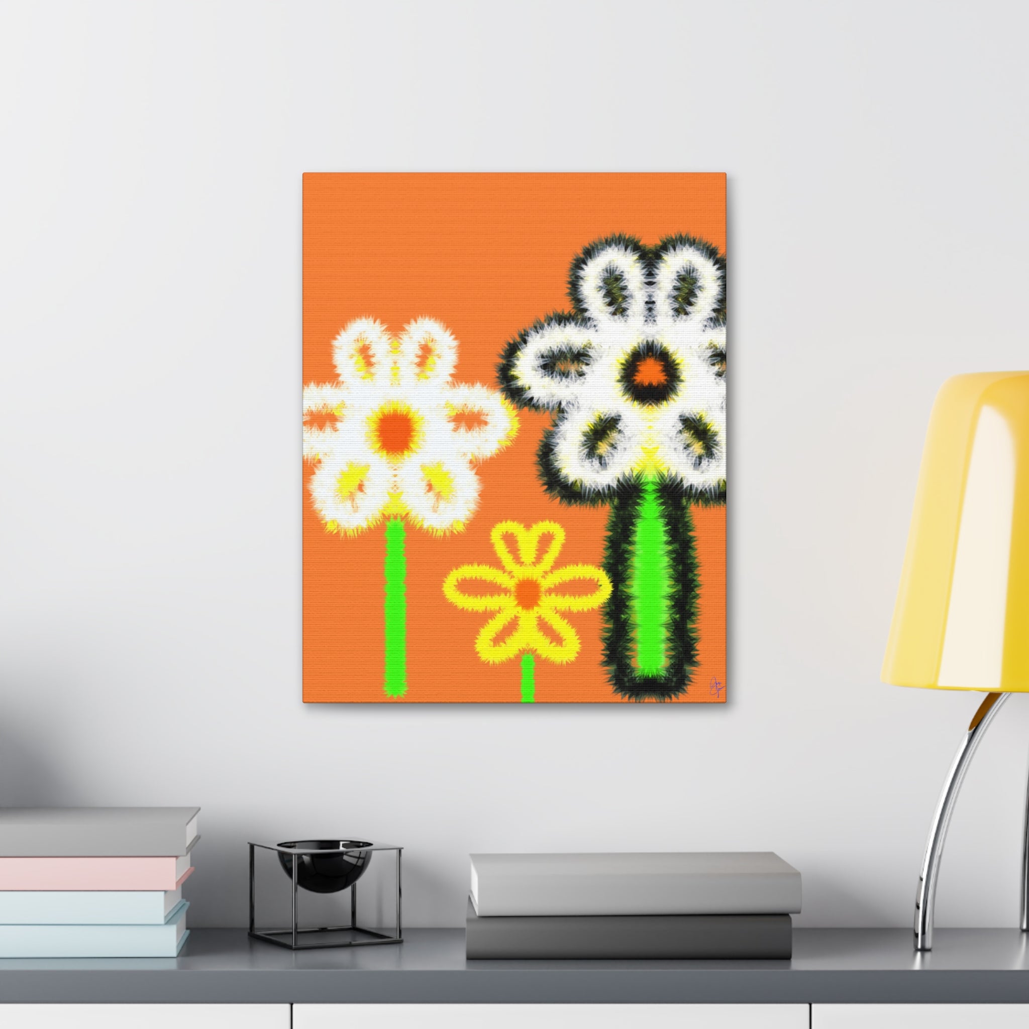 Bright Fuzzy Daisies Canvas Art — Yellow Floral Wall Decor, Stretched 1.5"