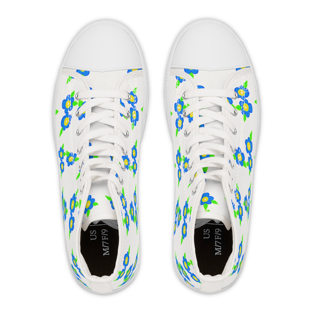 Women's High Top Sneakers — Blue & Green Floral Pattern