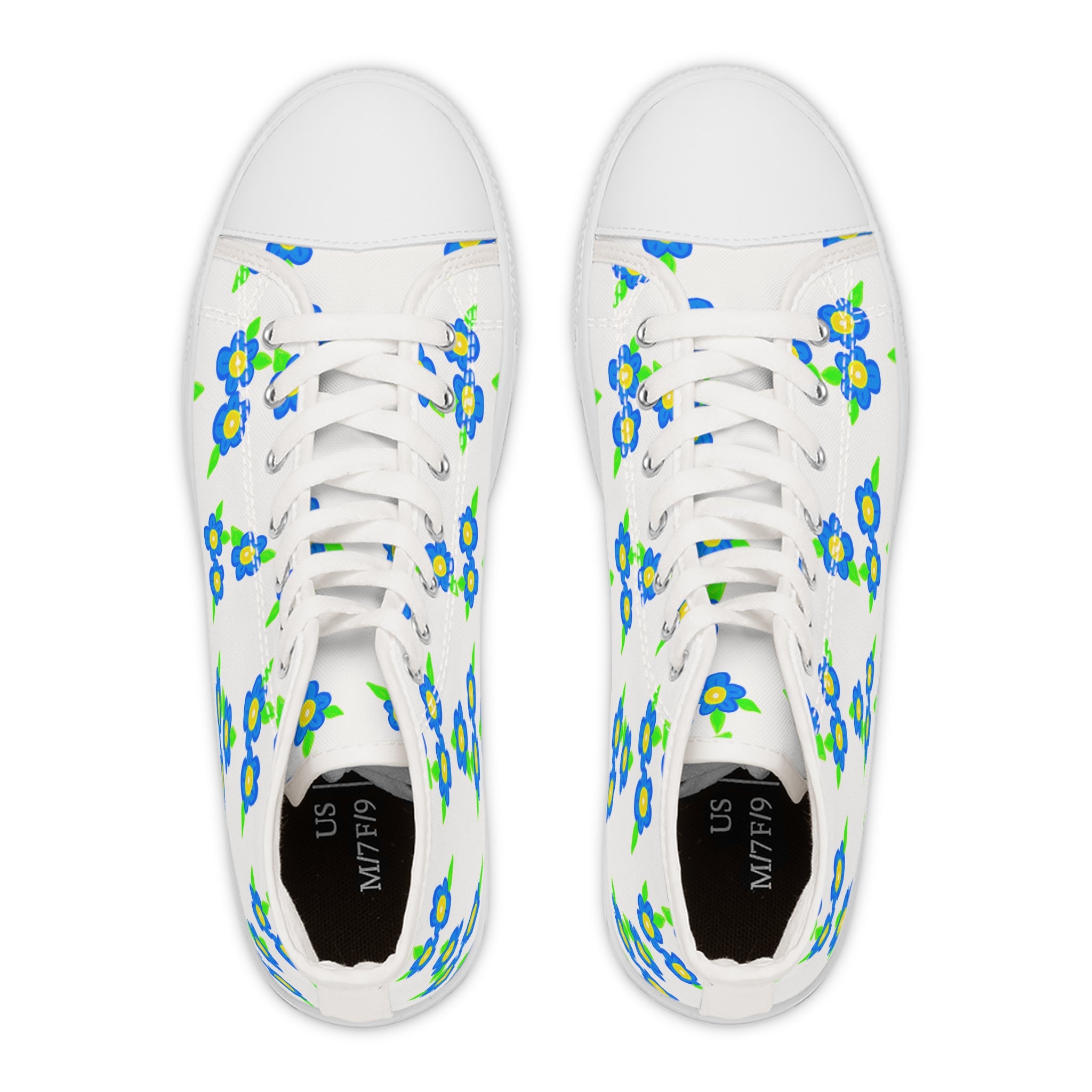 Women's High Top Sneakers — Blue & Green Floral Pattern