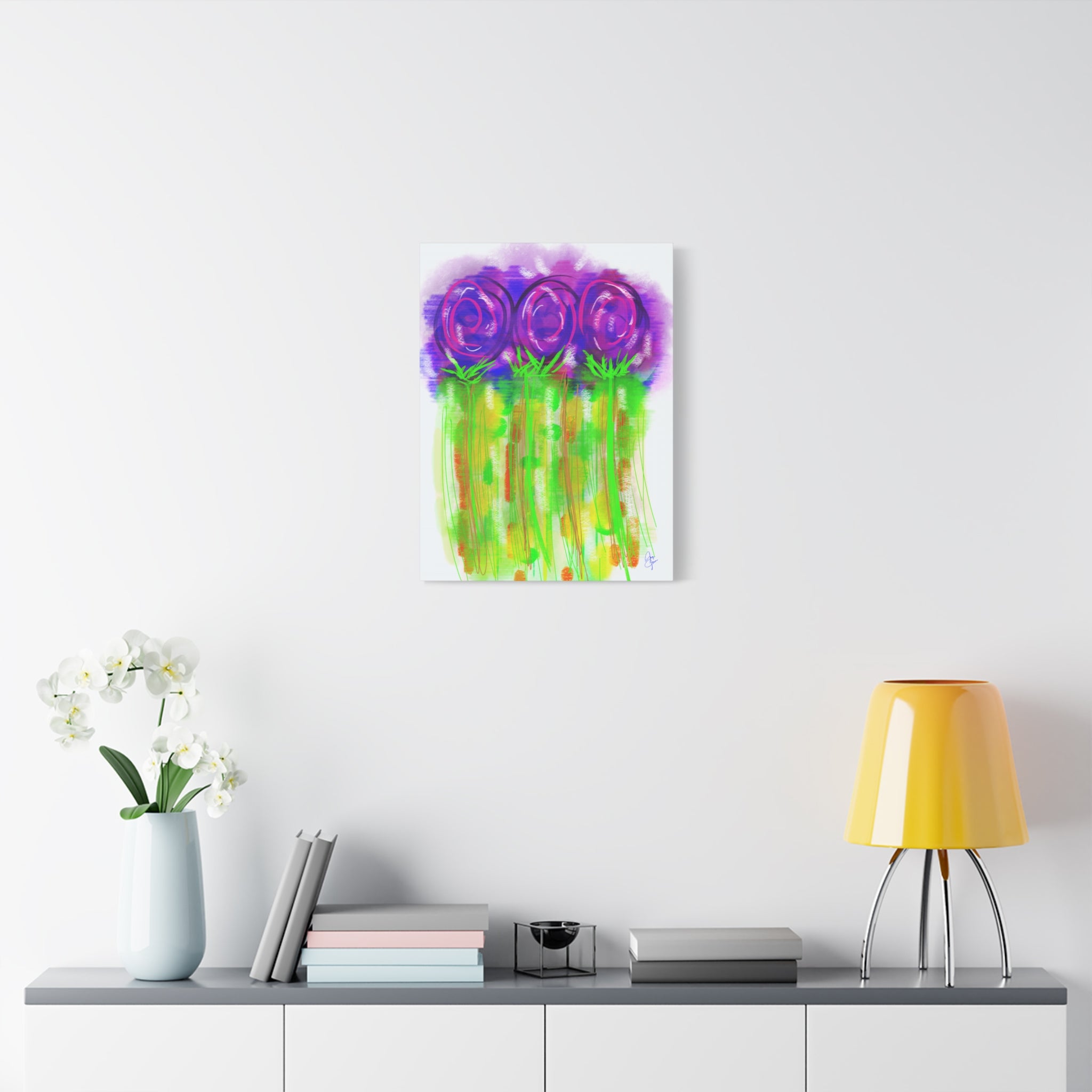 Abstract Purple Flowers Matte Canvas Wall Art — Vibrant Floral Painting on Stretched Canvas