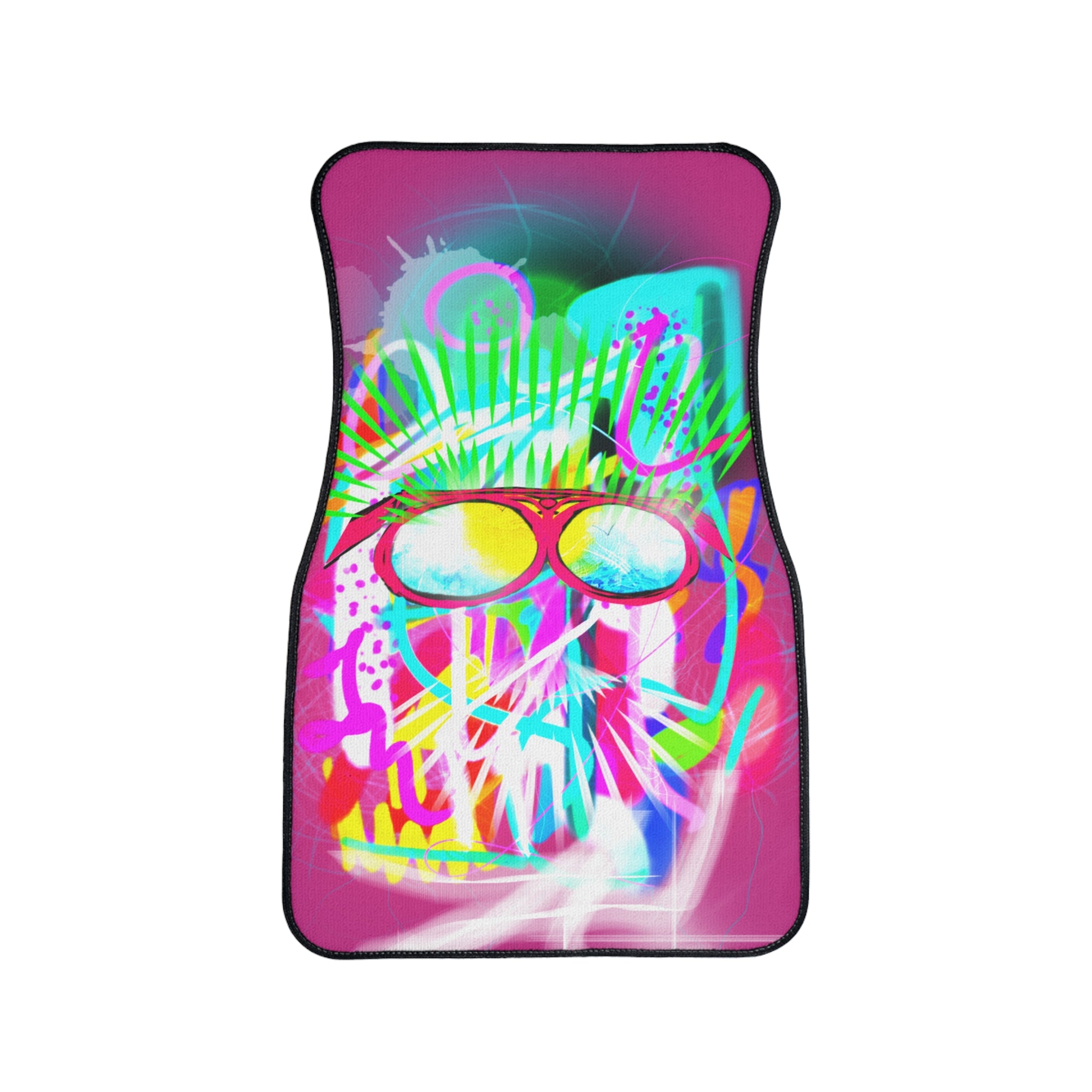 Neon Graffiti Skull Car Floor Mat — Colorful Punk Auto Accessory