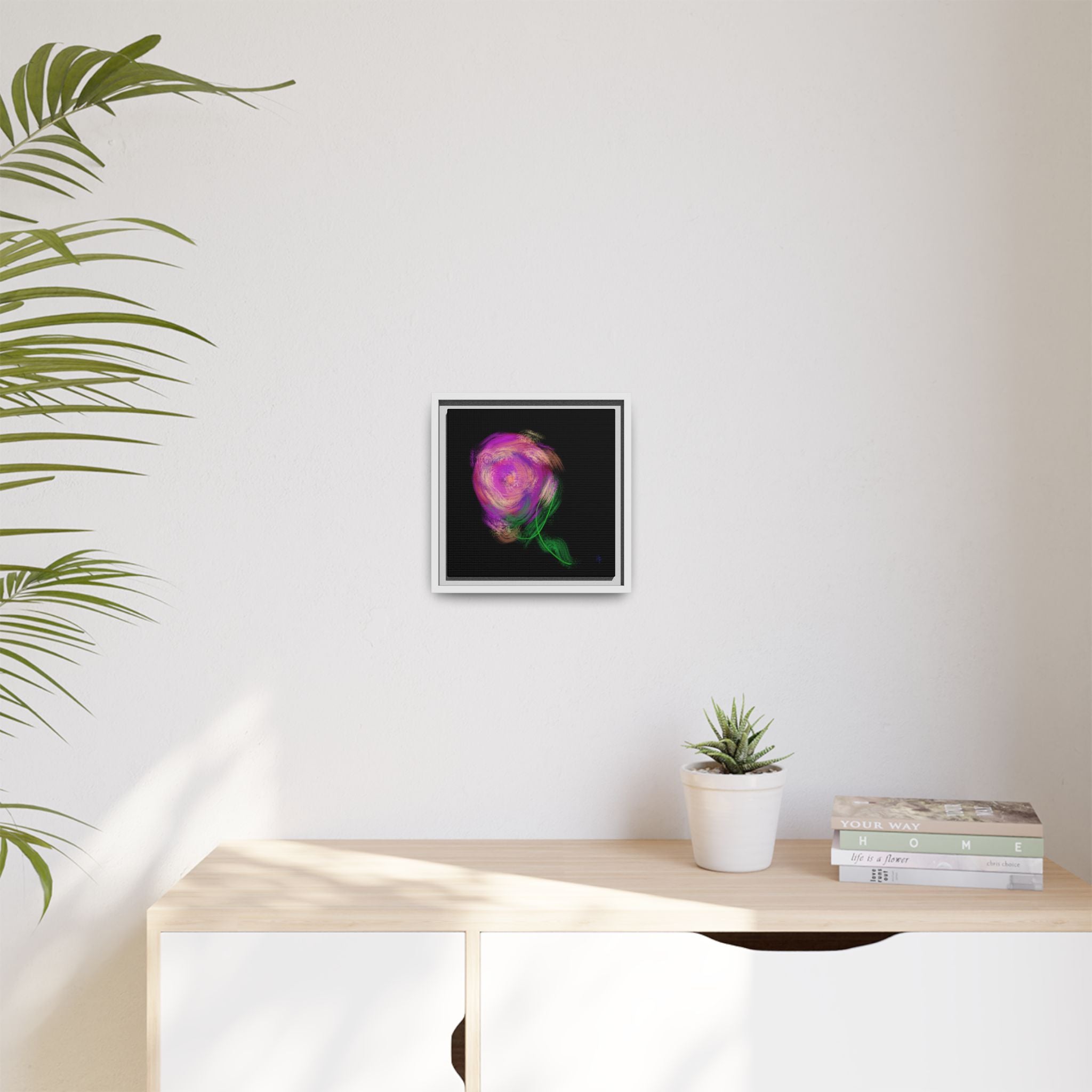 Abstract Rose Swirl Matte Framed Canvas — Multicolor Floral Wall Art