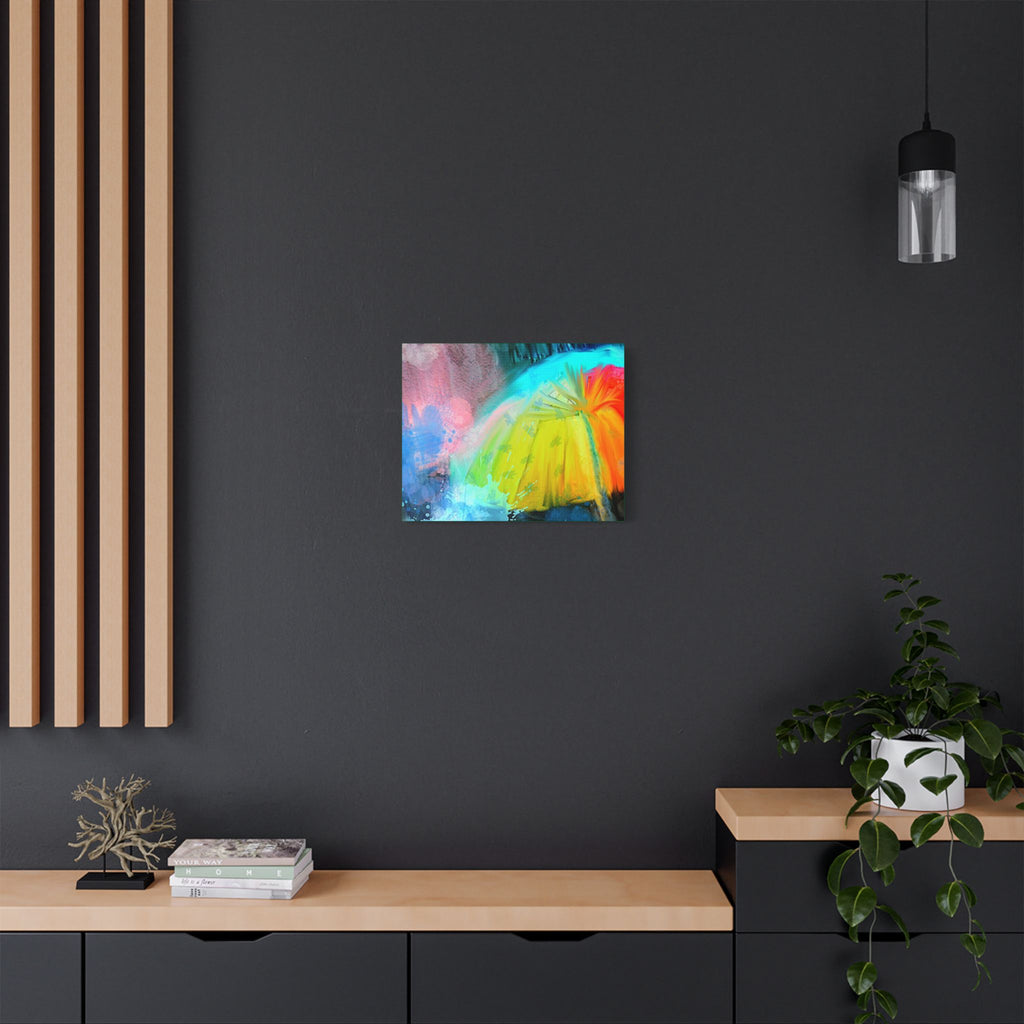 Abstract Rainbow Umbrella Canvas Print — Bright Colorful Satin-Stretched Wall Art