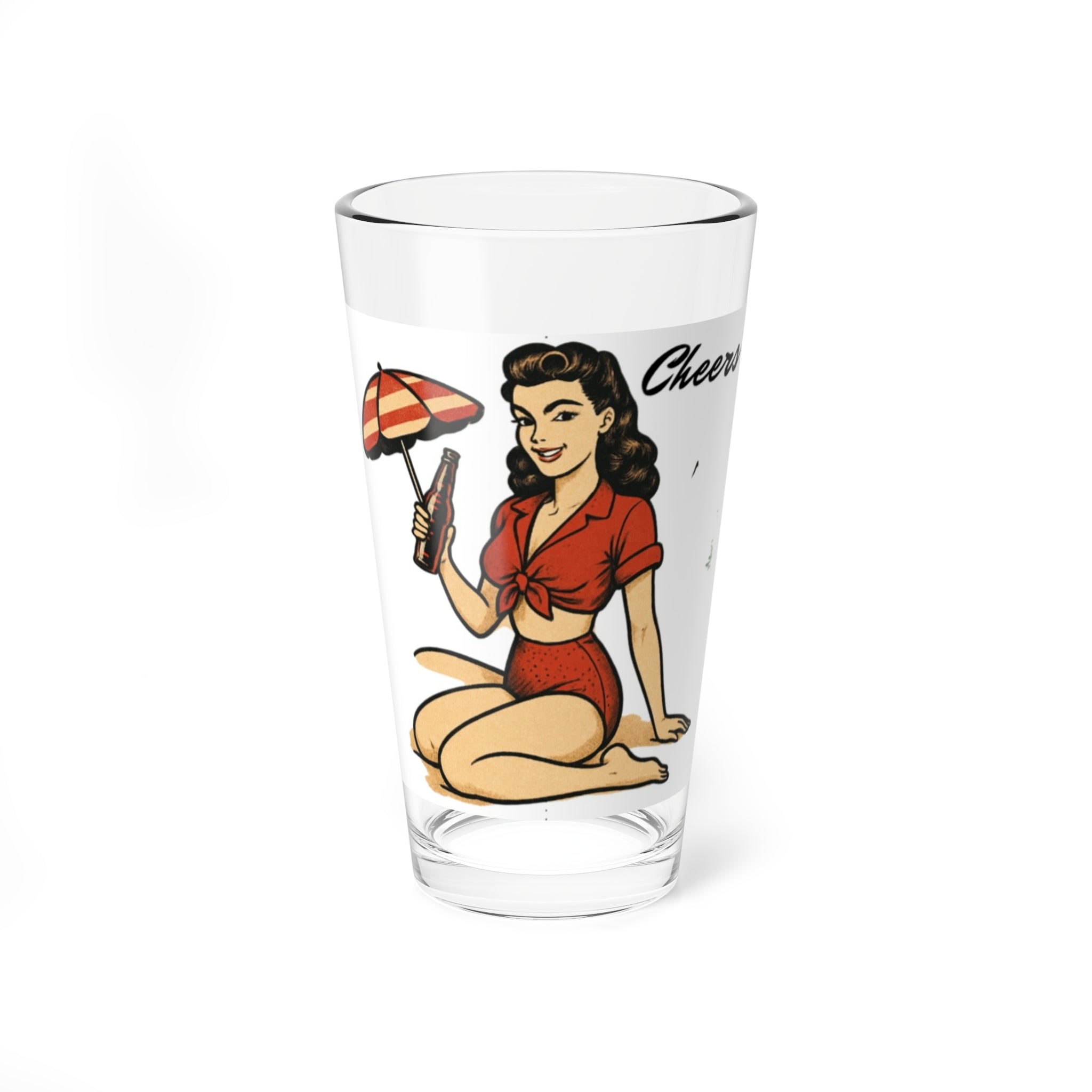 Pinup Beach Girl Mixing Glass – 16oz Retro Cocktail Mixing Glass