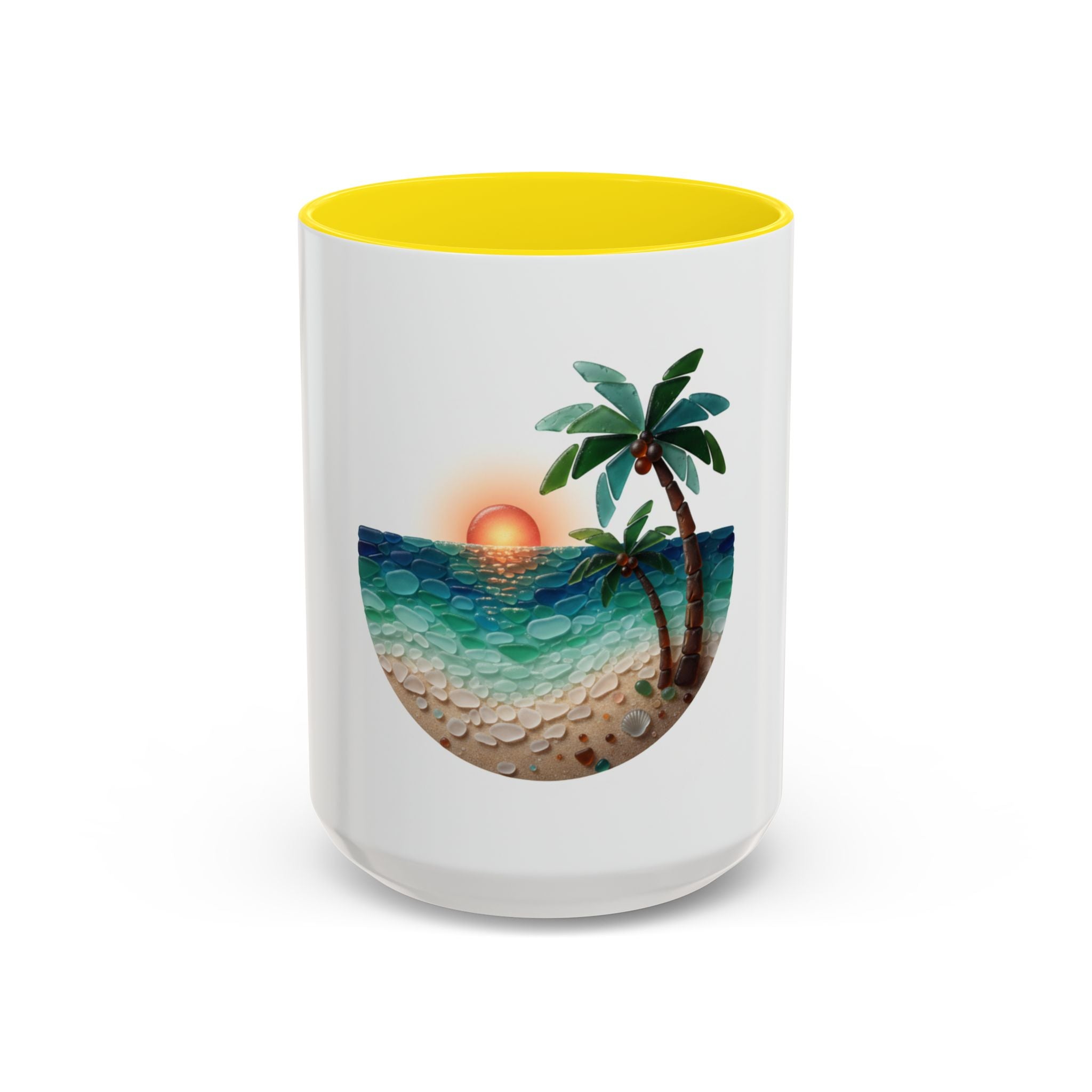Sunset Beach Coffee Mug — Tropical Palm Ocean Sunrise Accent Mug (11/15oz)