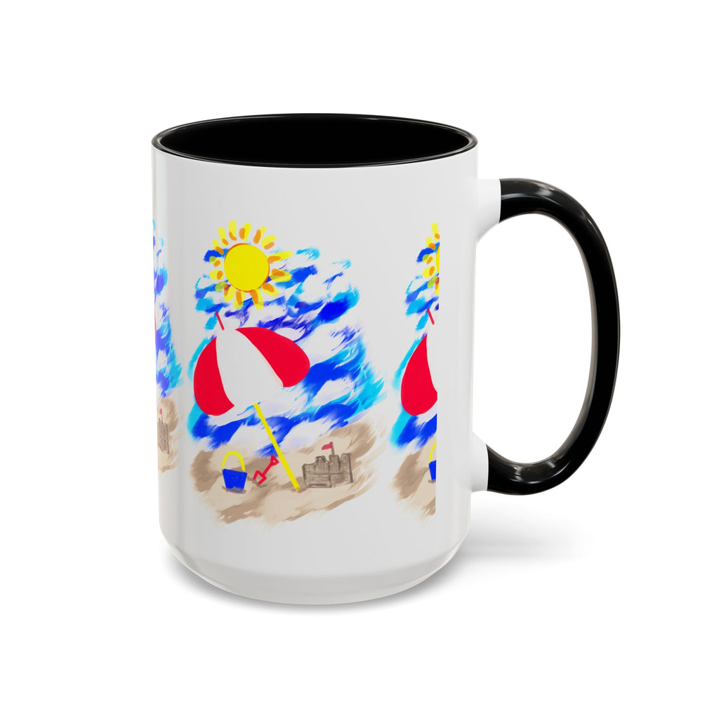 Beach Scene Coffee Mug – Summer Umbrella, Sun & Sandcastle Accent Mug