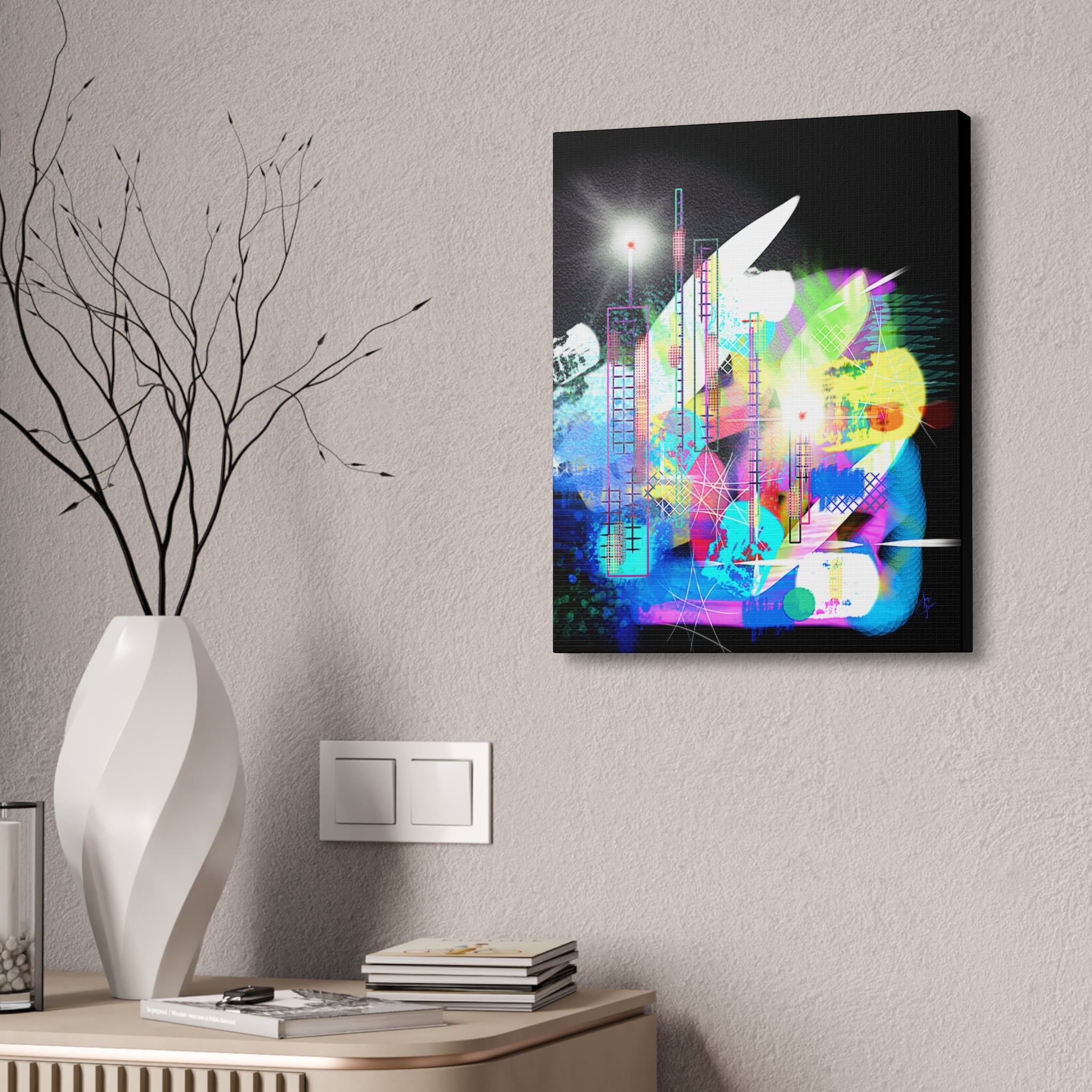 Abstract Neon Cityscape Canvas Print — Stretched 1.5"