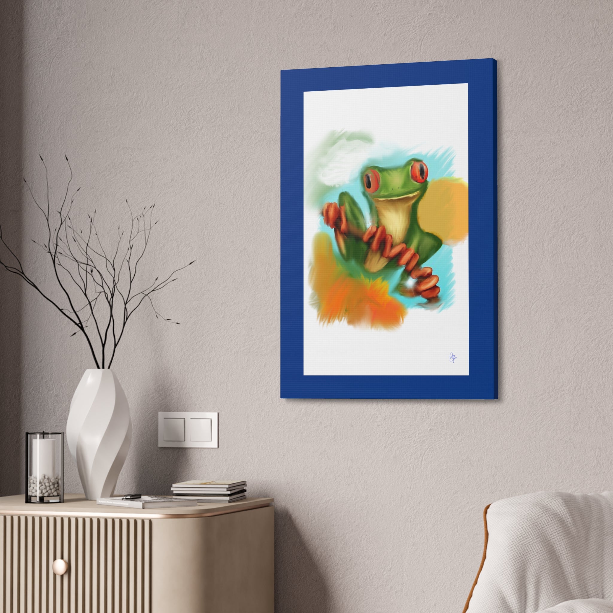 Red-Eyed Tree Frog Canvas Art – Colorful Tropical Wildlife Wall Decor, Stretched 1.5"