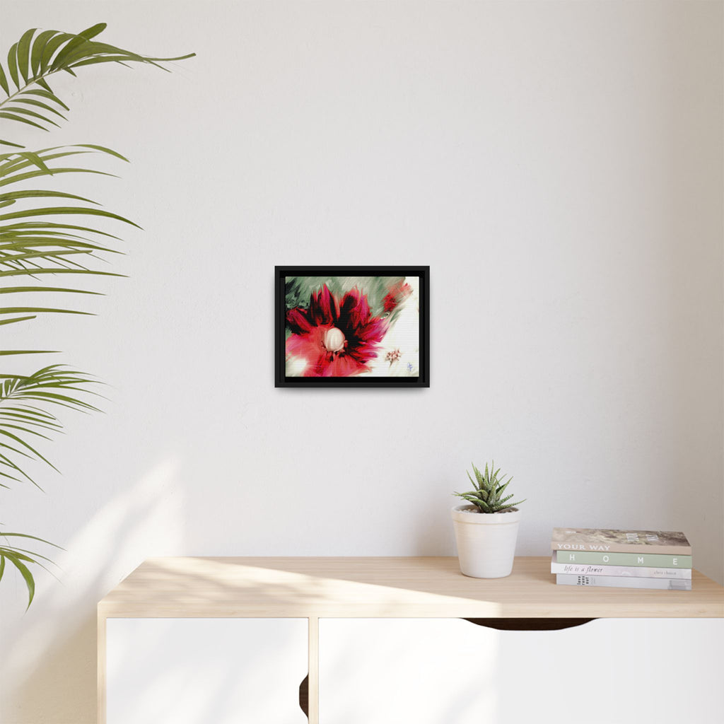 Framed Matte Canvas Print — Blurred Red & White Floral Art