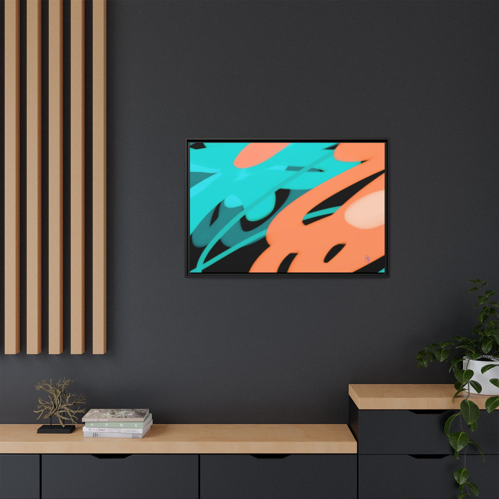 Abstract Teal & Coral Splash Framed Canvas