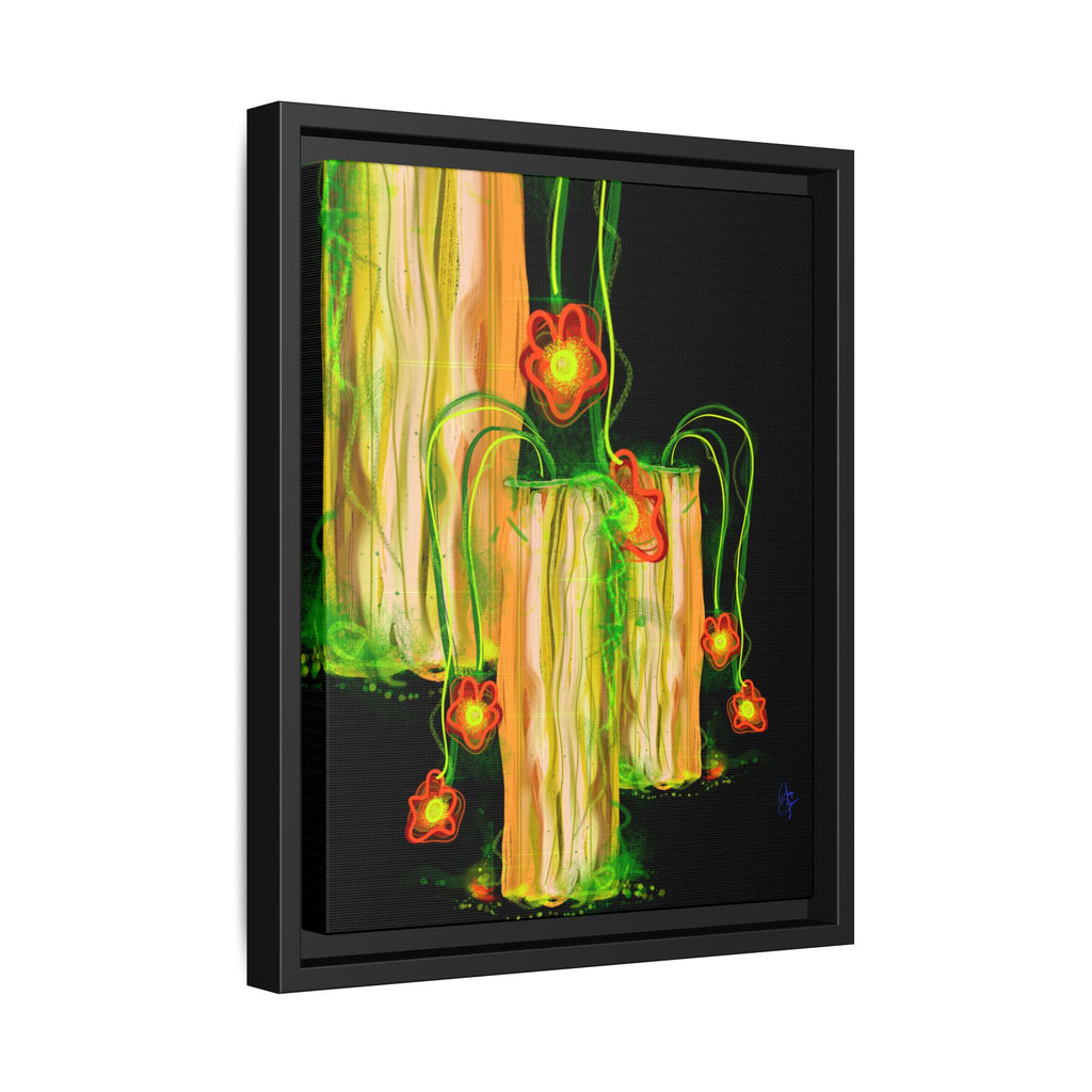 Framed Matte Canvas Print — Neon Floral Candlelight Art