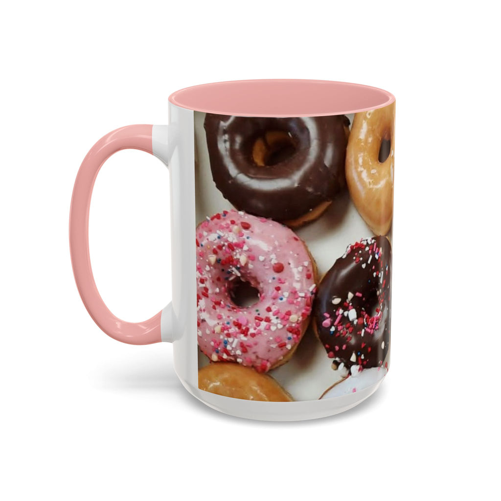 Donut Lover Accent Coffee Mug — Color Inside Rim & Handle, Photo-Print Assorted Donuts (11/15oz)