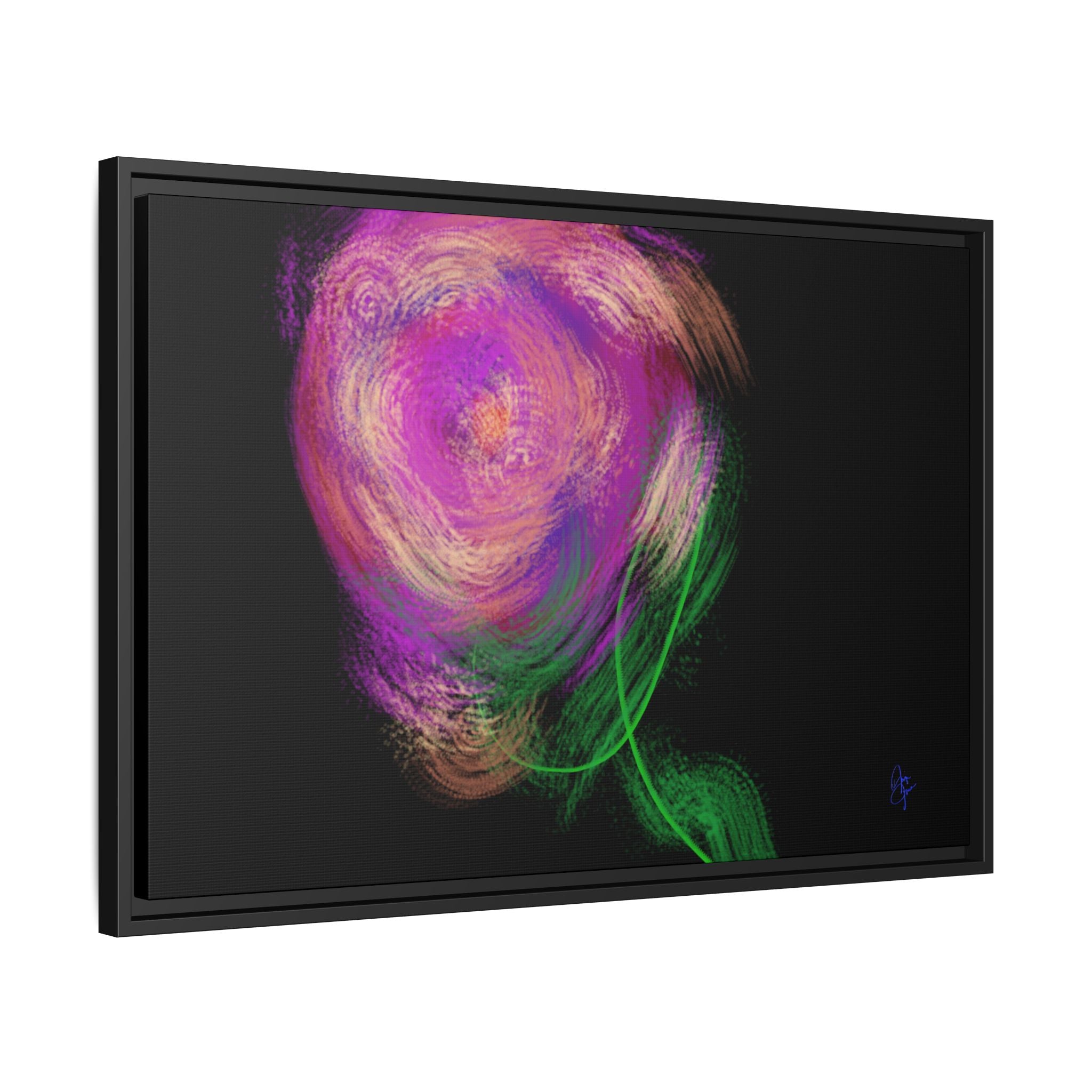 Abstract Rose Swirl Matte Framed Canvas — Multicolor Floral Wall Art