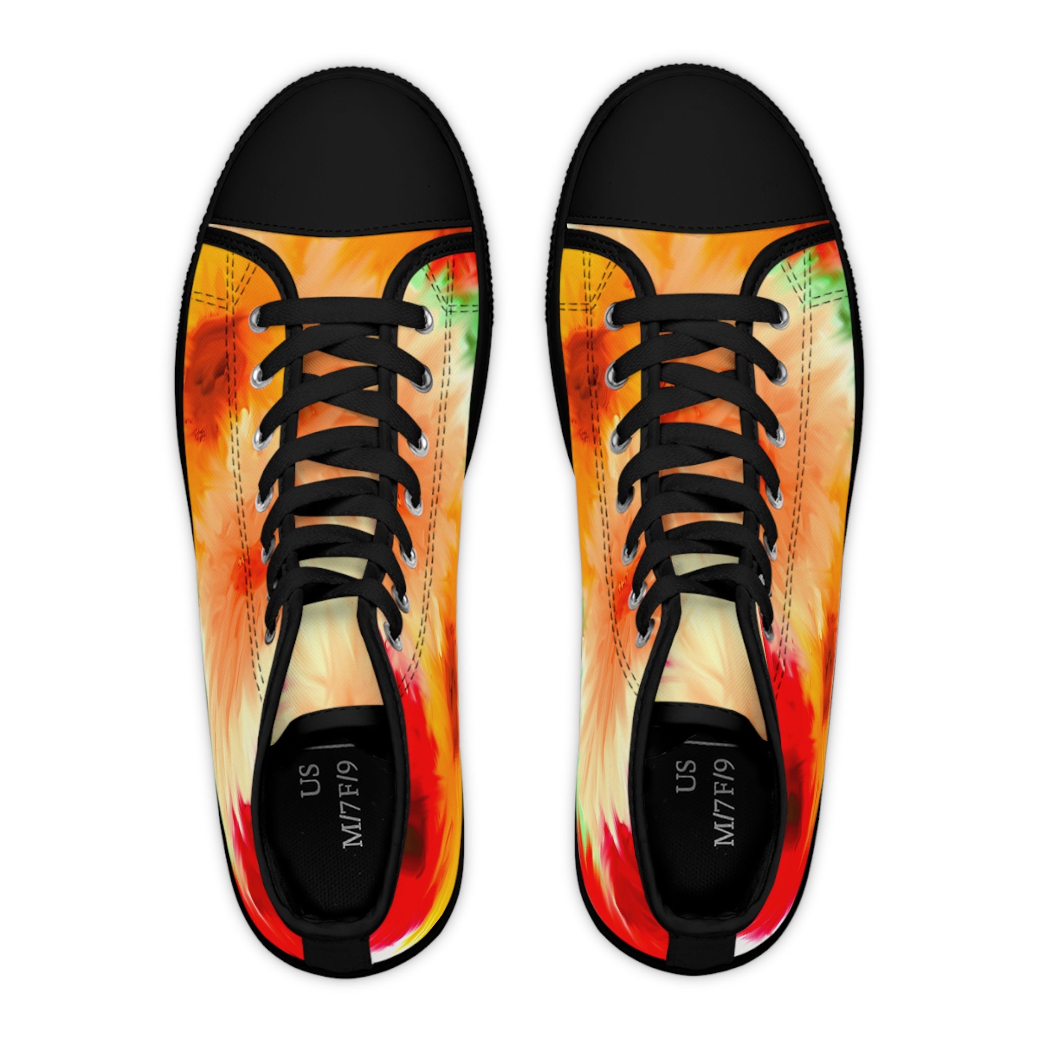 Tie-Dye Sunrise High Top Sneakers — Women's Colorful Floral Burst Shoes