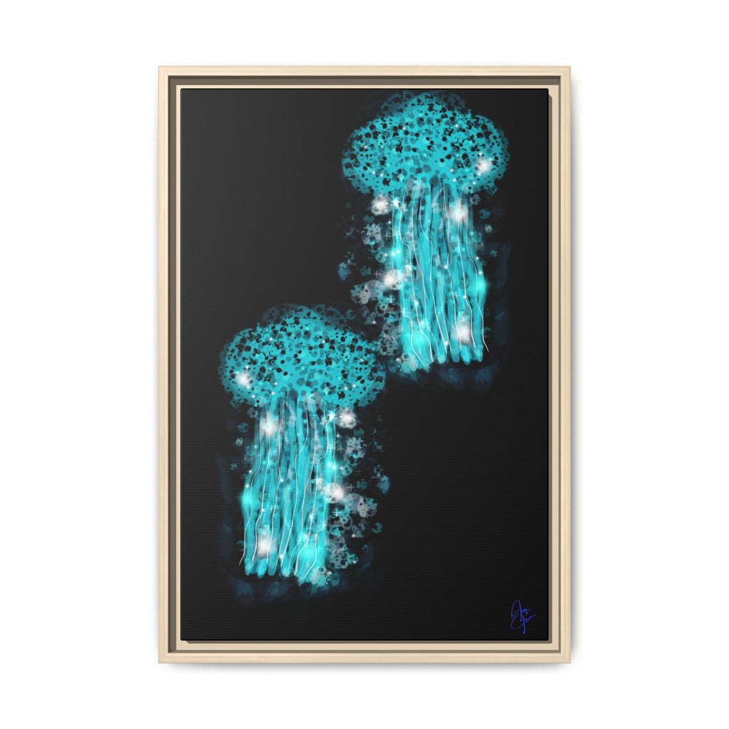 Glowing Jellyfish Art Print — Framed Matte Canvas