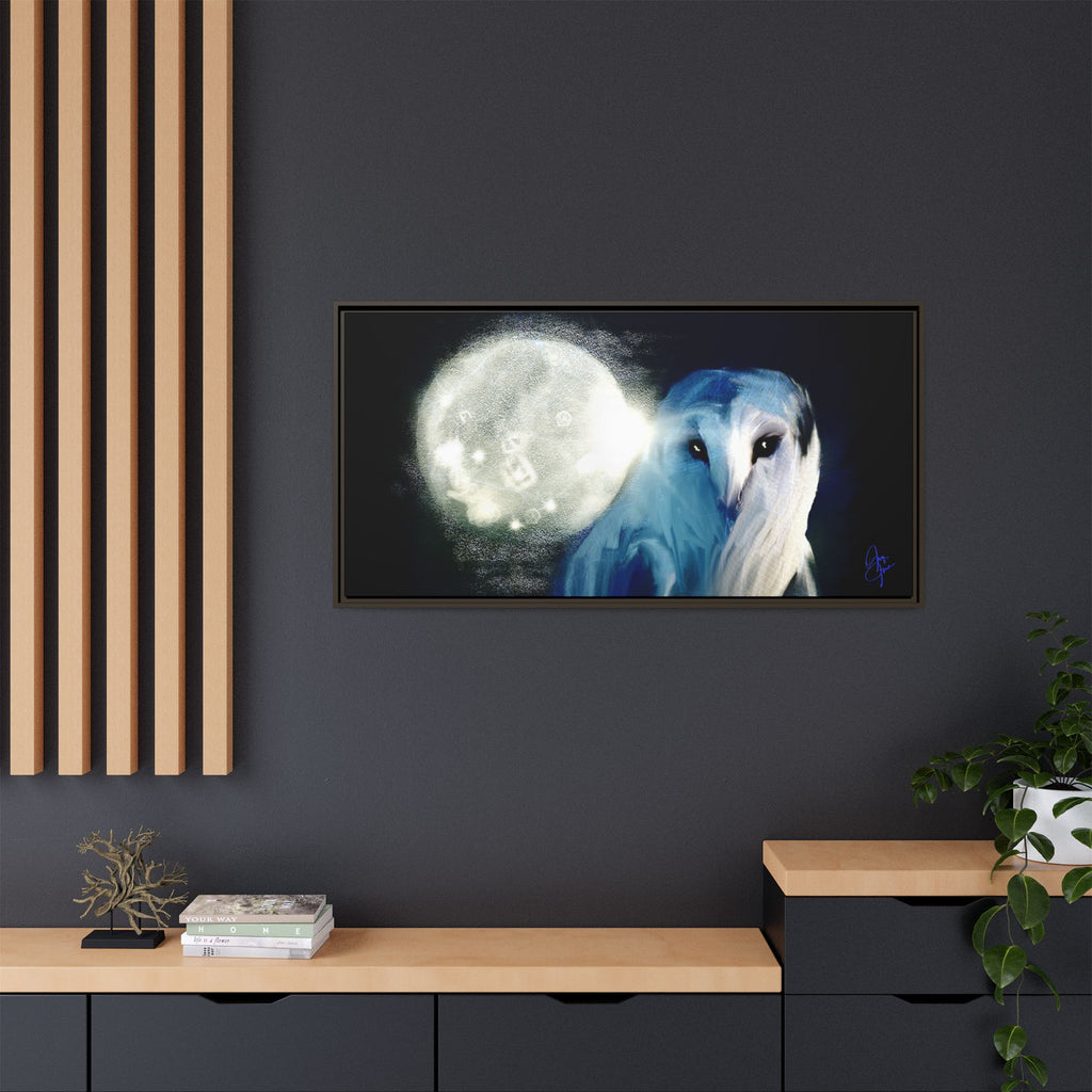 Moonlight Owl Matte Framed Canvas — Mystical Blue Owl Wall Art