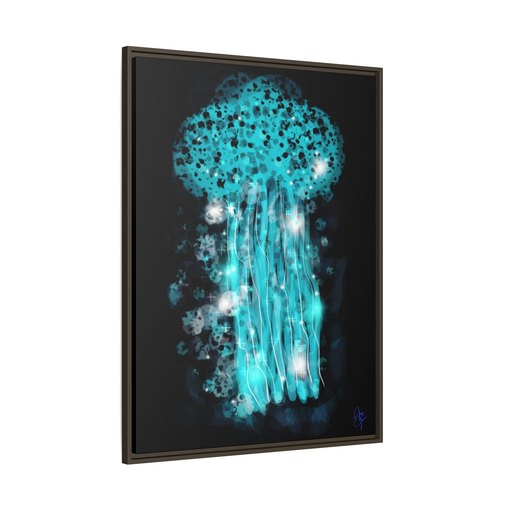 Glowing Jellyfish Art Print — Framed Matte Canvas