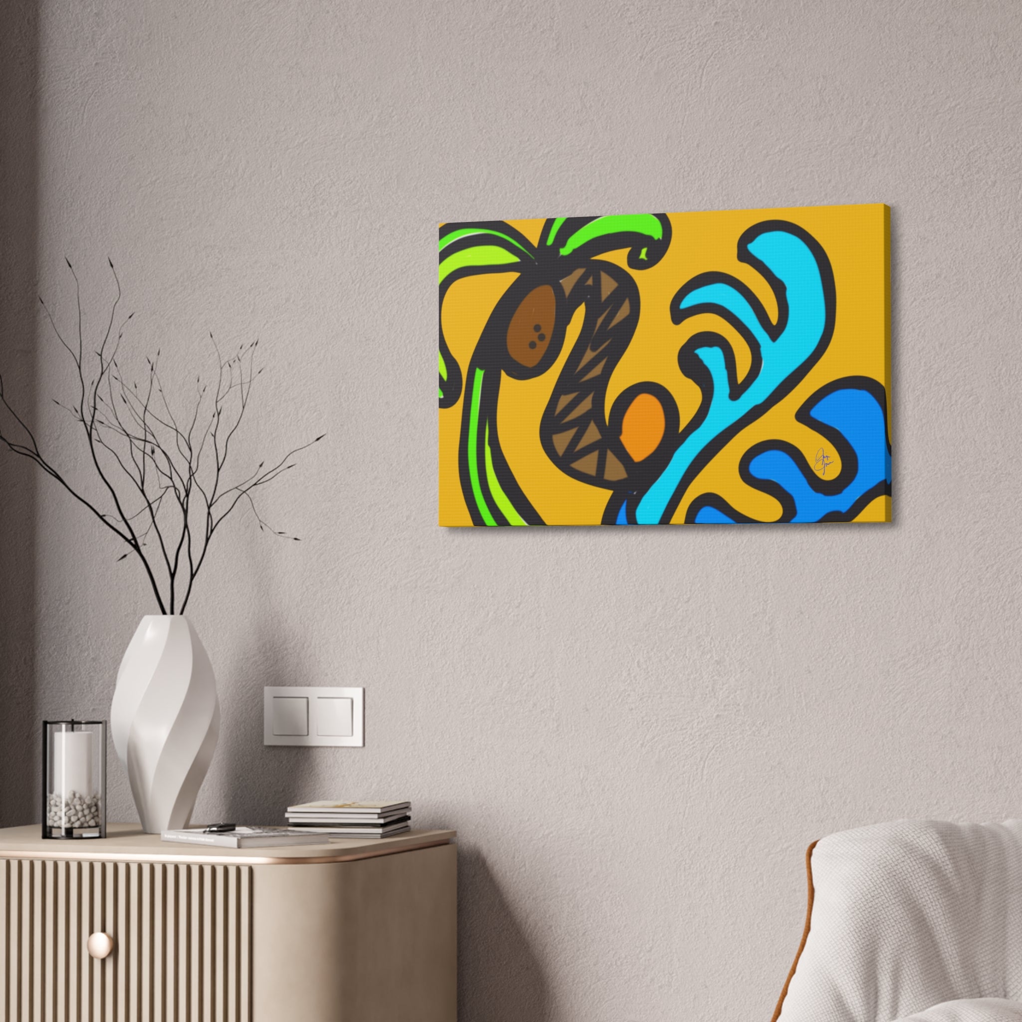 Stained Glass Beach Canvas — Whimsical Seaside Wall Art
