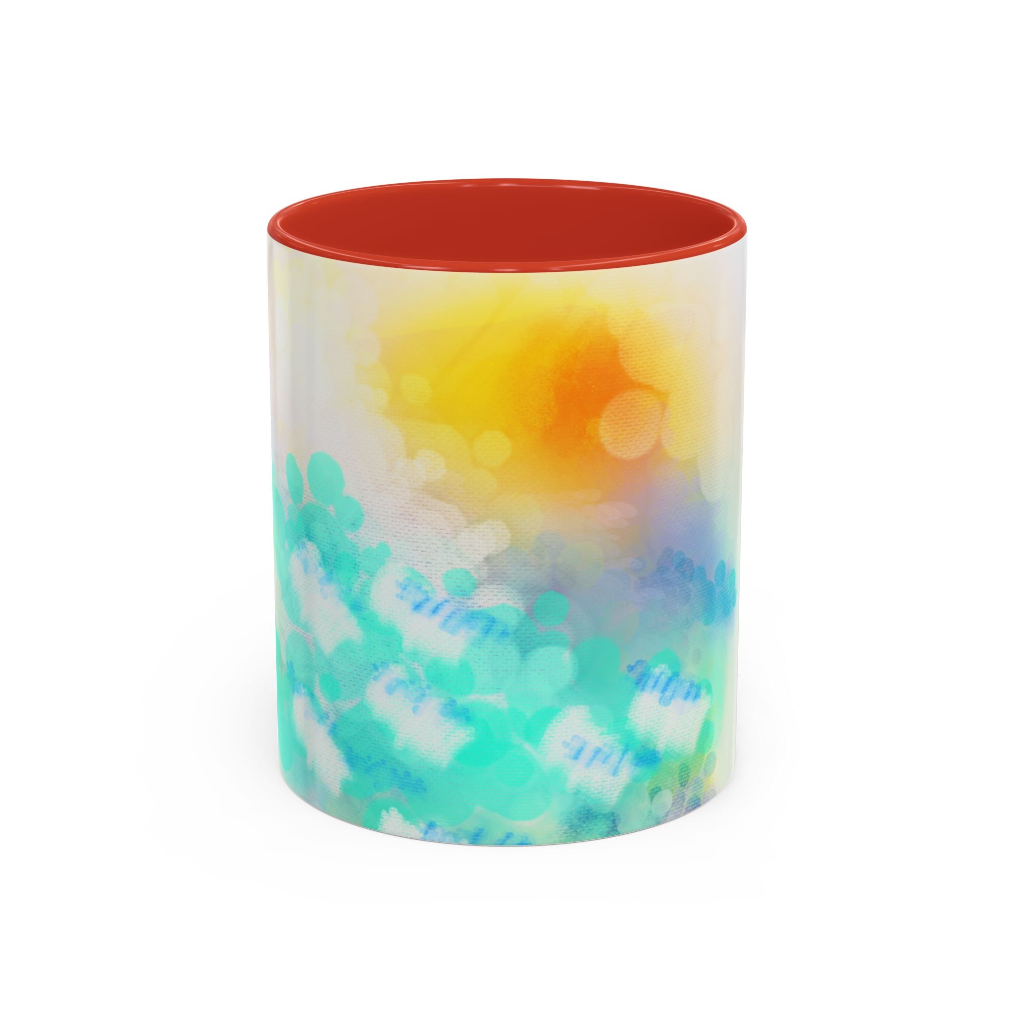 Sunrise Watercolor Accent Coffee Mug — Bright Abstract Teal & Yellow Ceramic