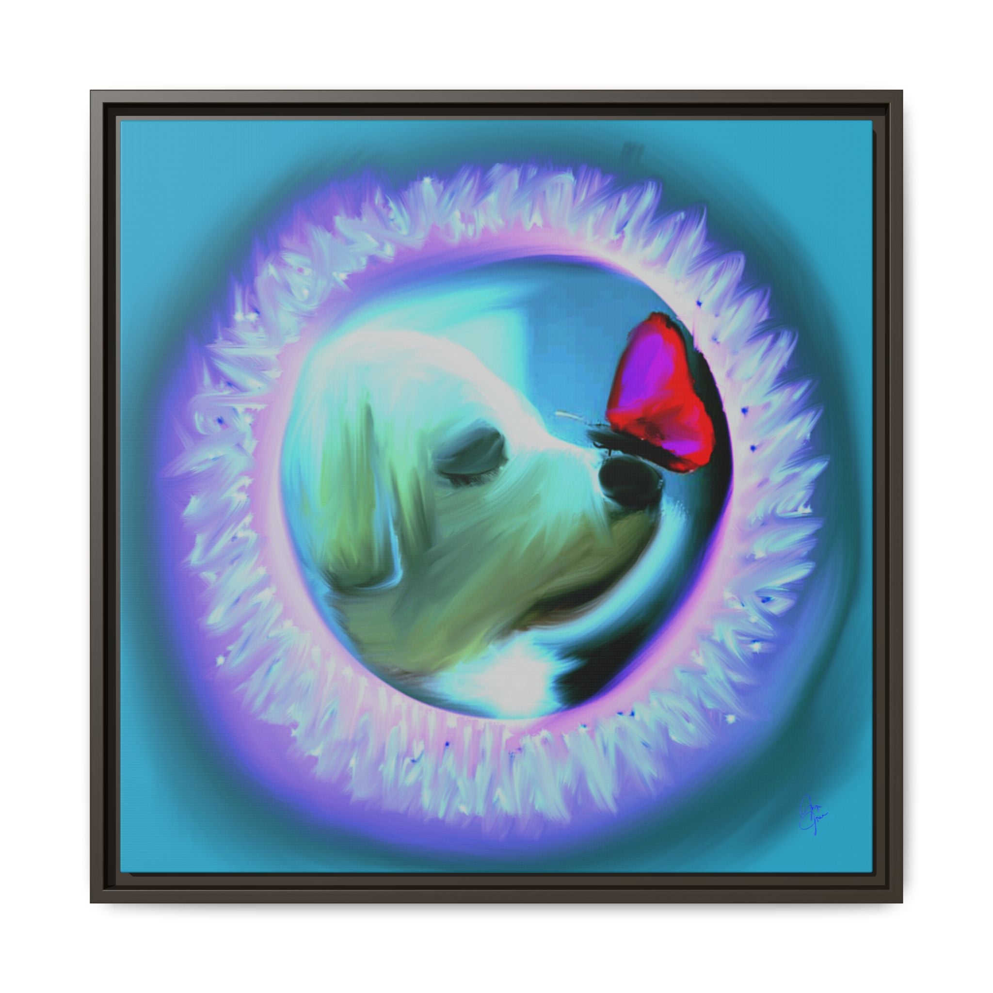 Framed Matte Canvas - Puppy with Butterfly Pop Art