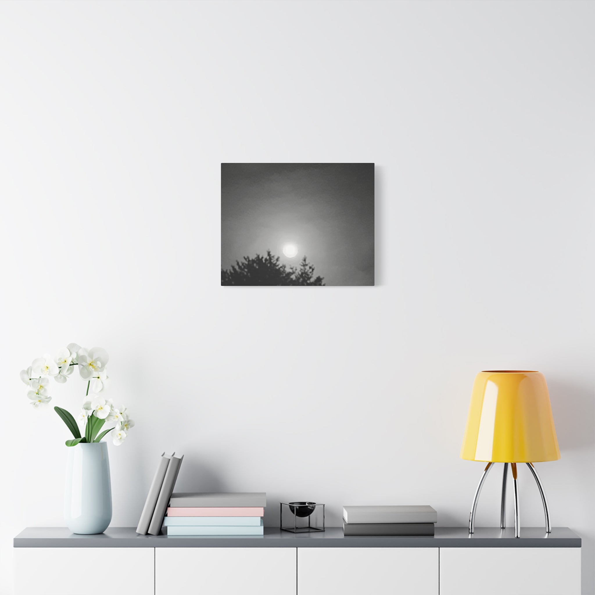 Moonlit Sky Canvas Wall Art — Black & White Night Landscape