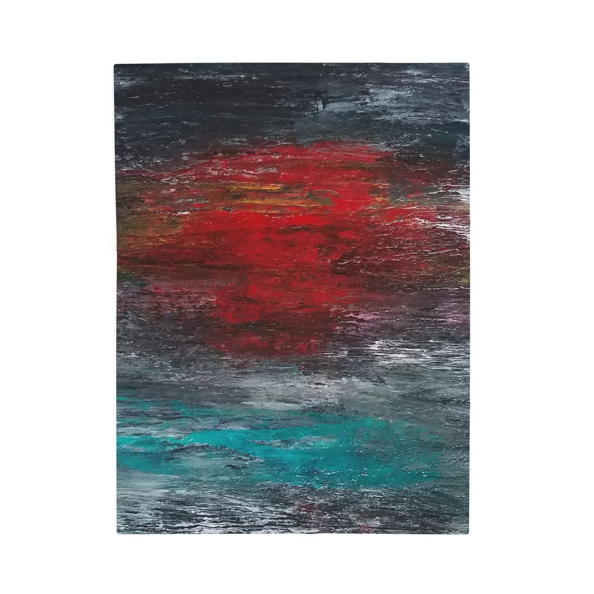 Velveteen Plush Blanket - Abstract Red Sun Coastal Art Throw