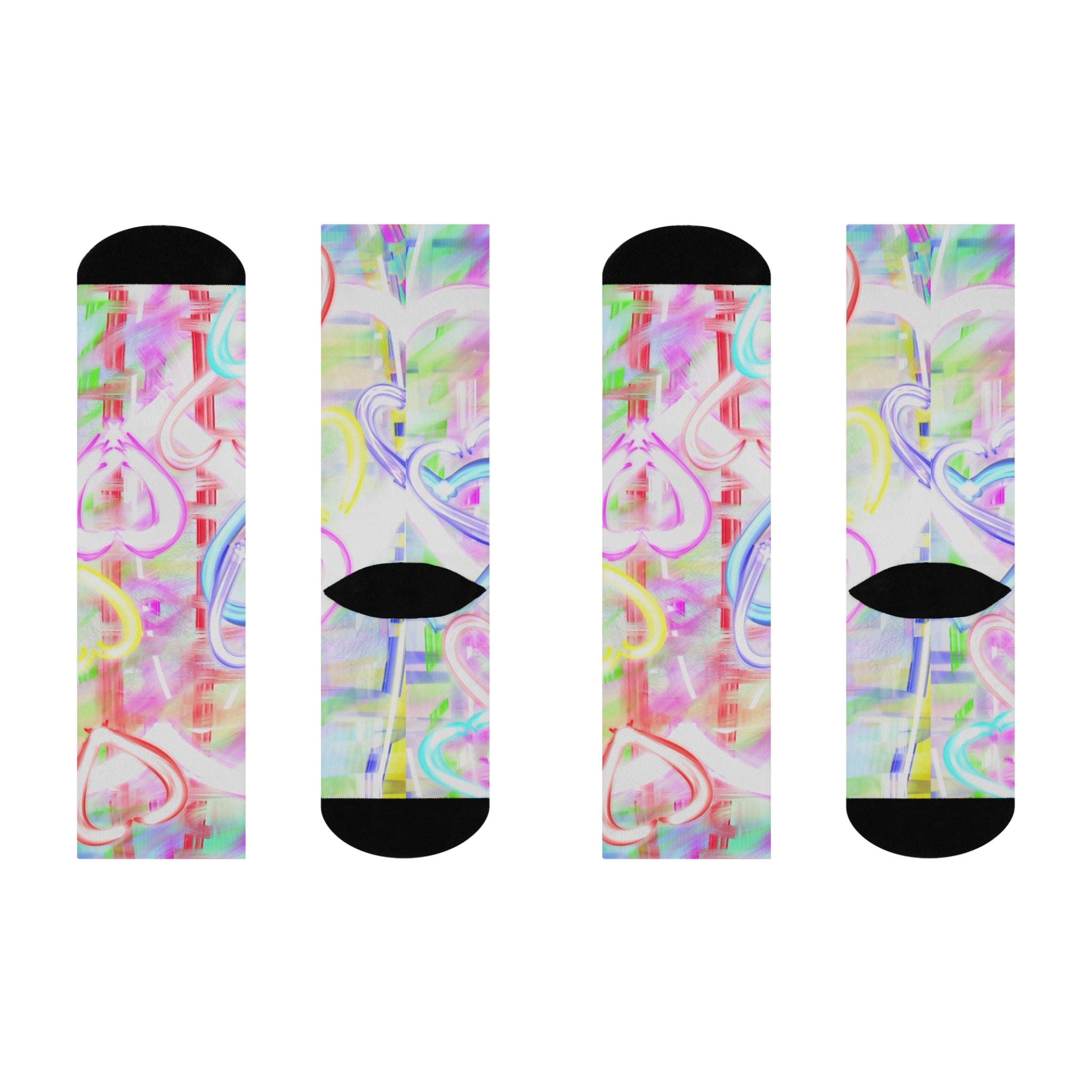 Pastel Heart Cushioned Crew Socks — Colorful Watercolor Hearts Knee-High Socks