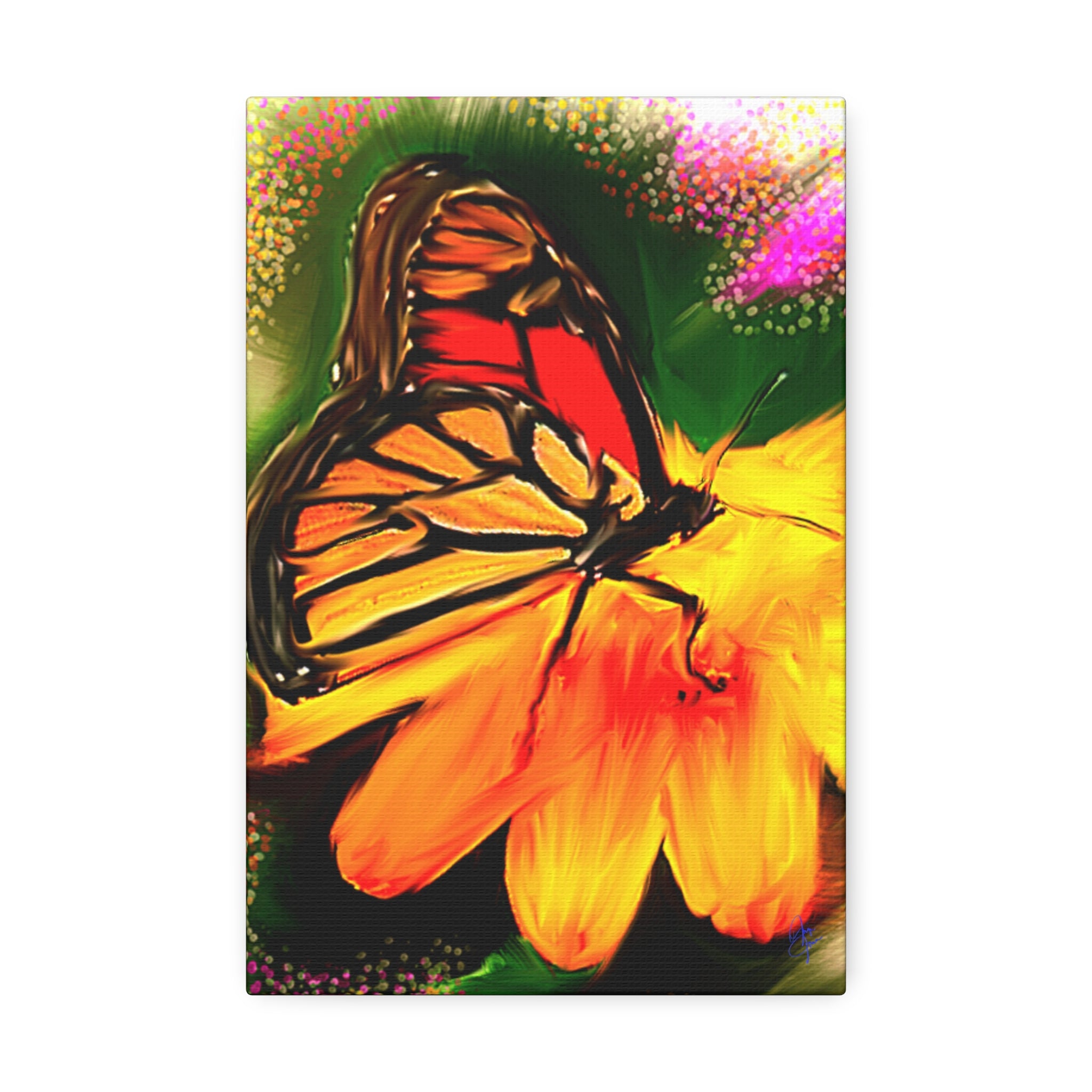 Butterfly Garden Canvas Stretched Art – Vibrant Monarch Wall Decor (1.5" Depth)