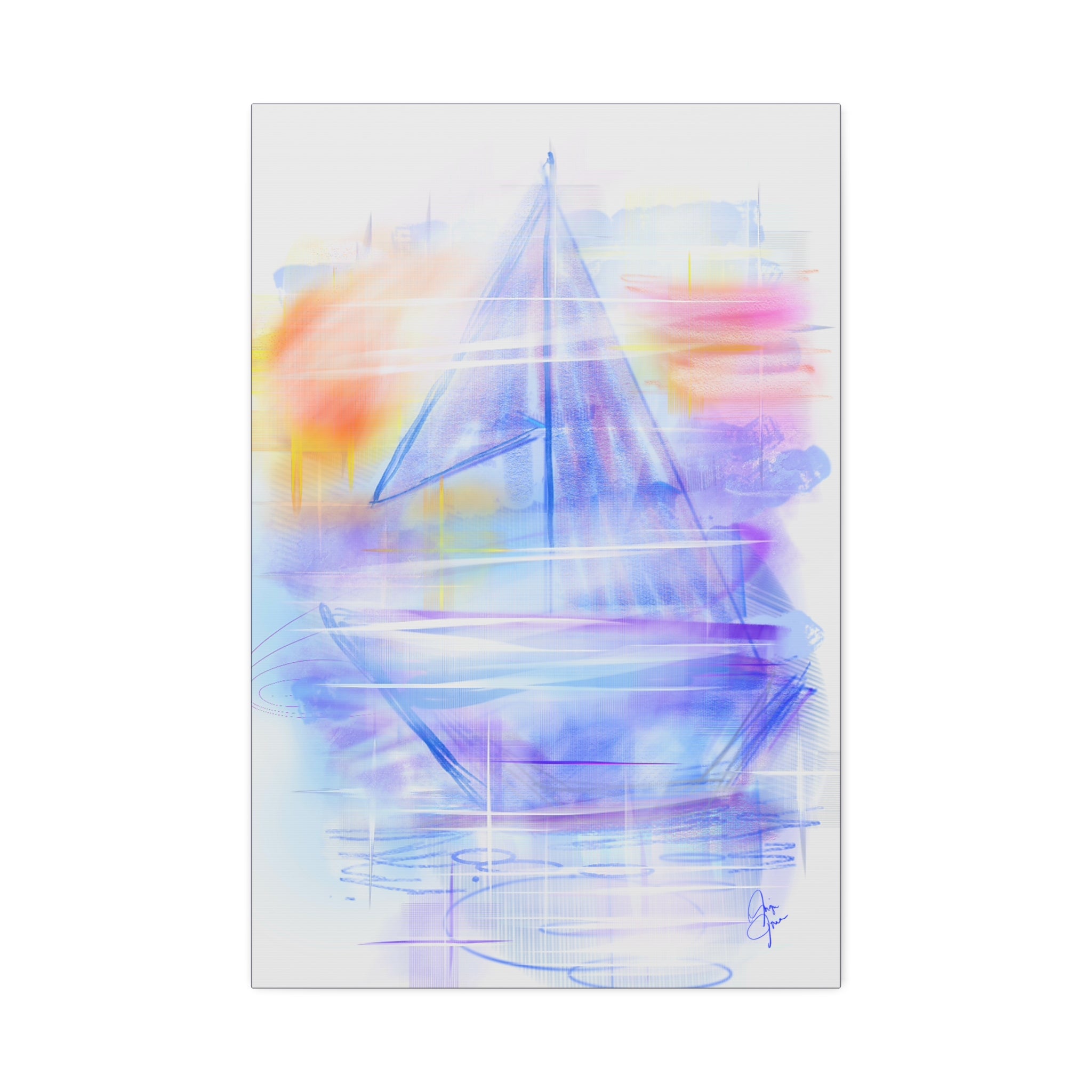Sailboat Serenity Canvas Print — Pastel Abstract Nautical Wall Art, Stretched 1.5"