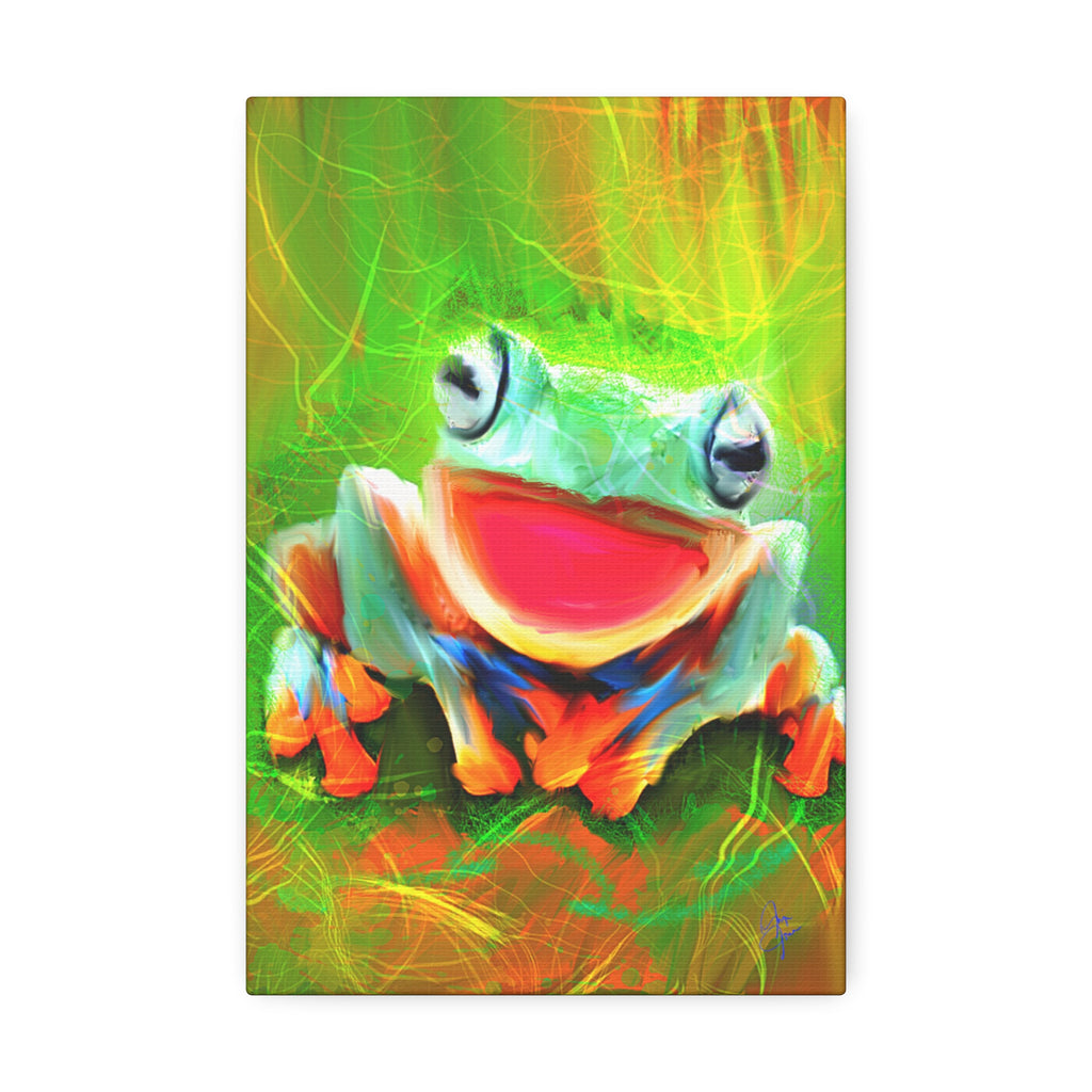 Vibrant Smiling Frog Canvas Print — Colorful Tropical Wall Art