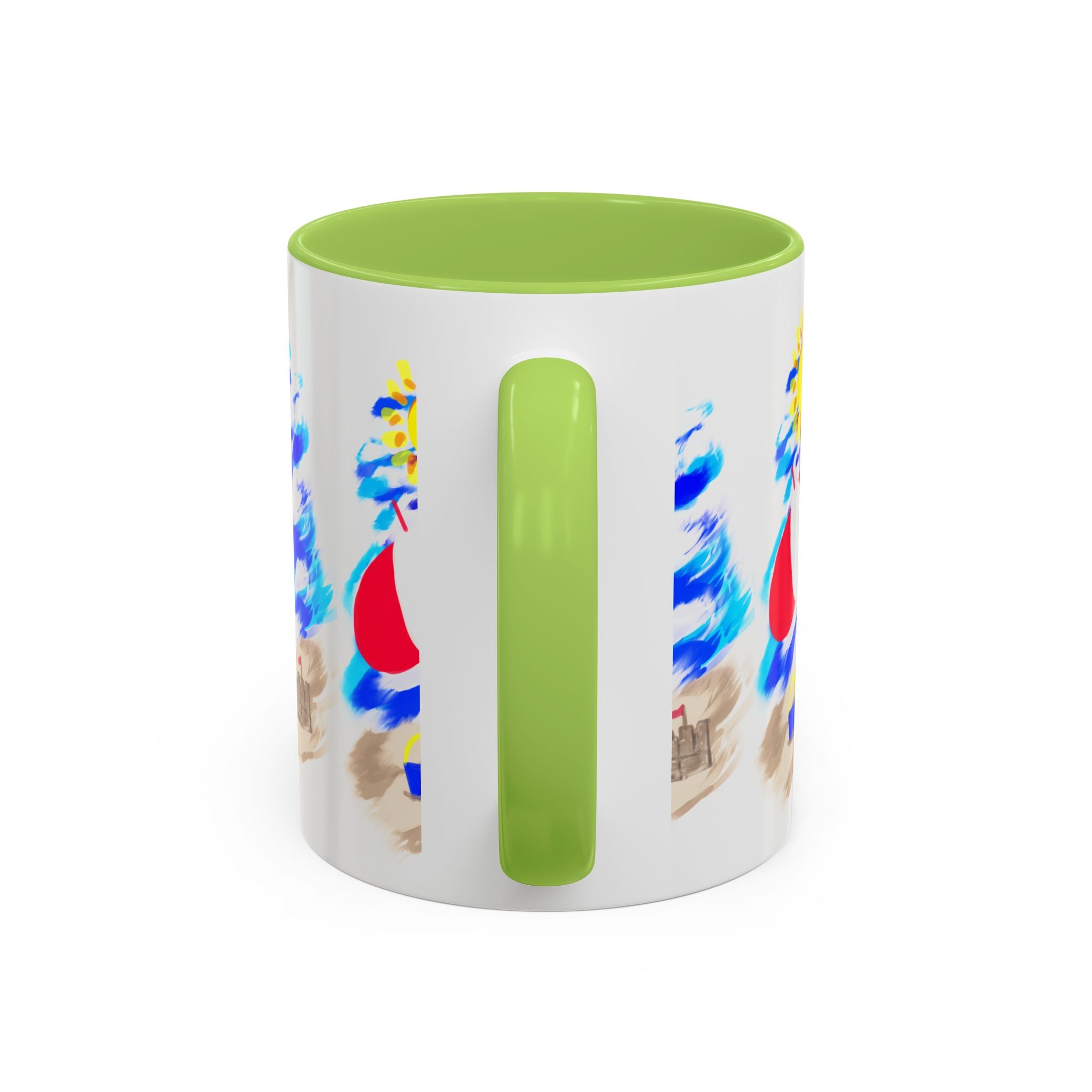 Beach Scene Coffee Mug – Summer Umbrella, Sun & Sandcastle Accent Mug