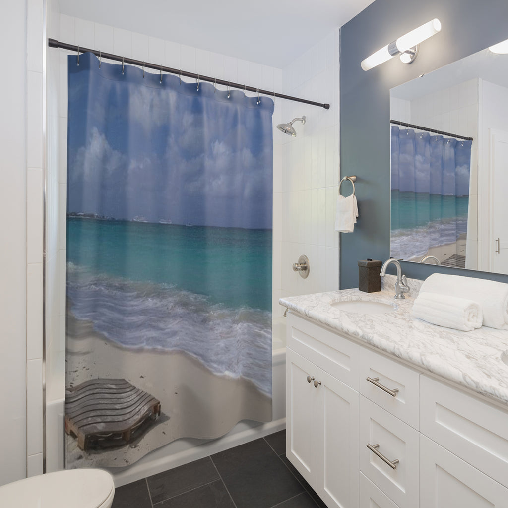 Serene Beach Shower Curtain - Coastal Ocean Wave Decor