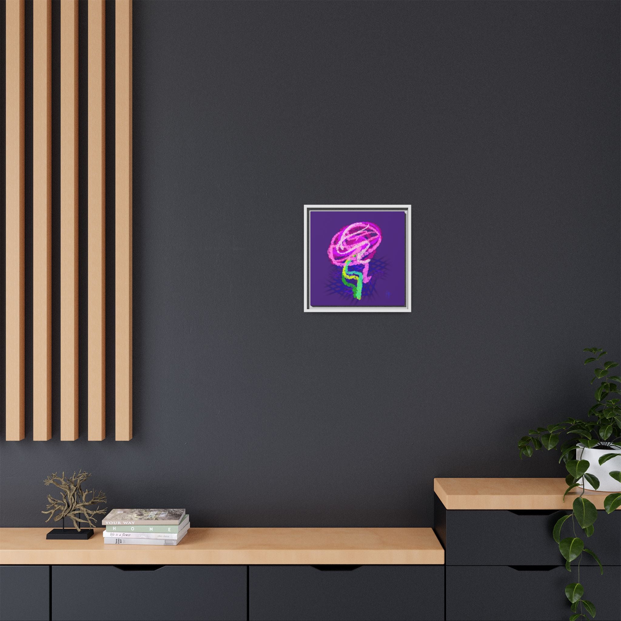 Framed Matte Canvas - Neon Rose Abstract Wall Art