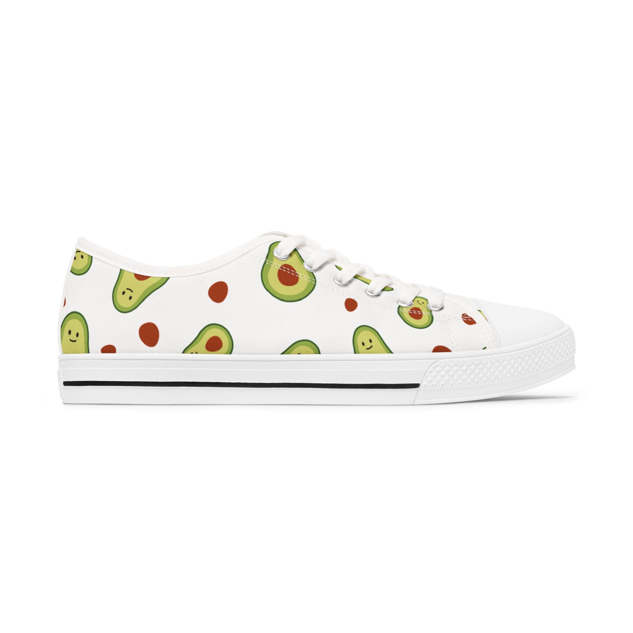 Avocado Pattern Low Top Sneakers — Cute Fruit Print Women's Canvas Shoes