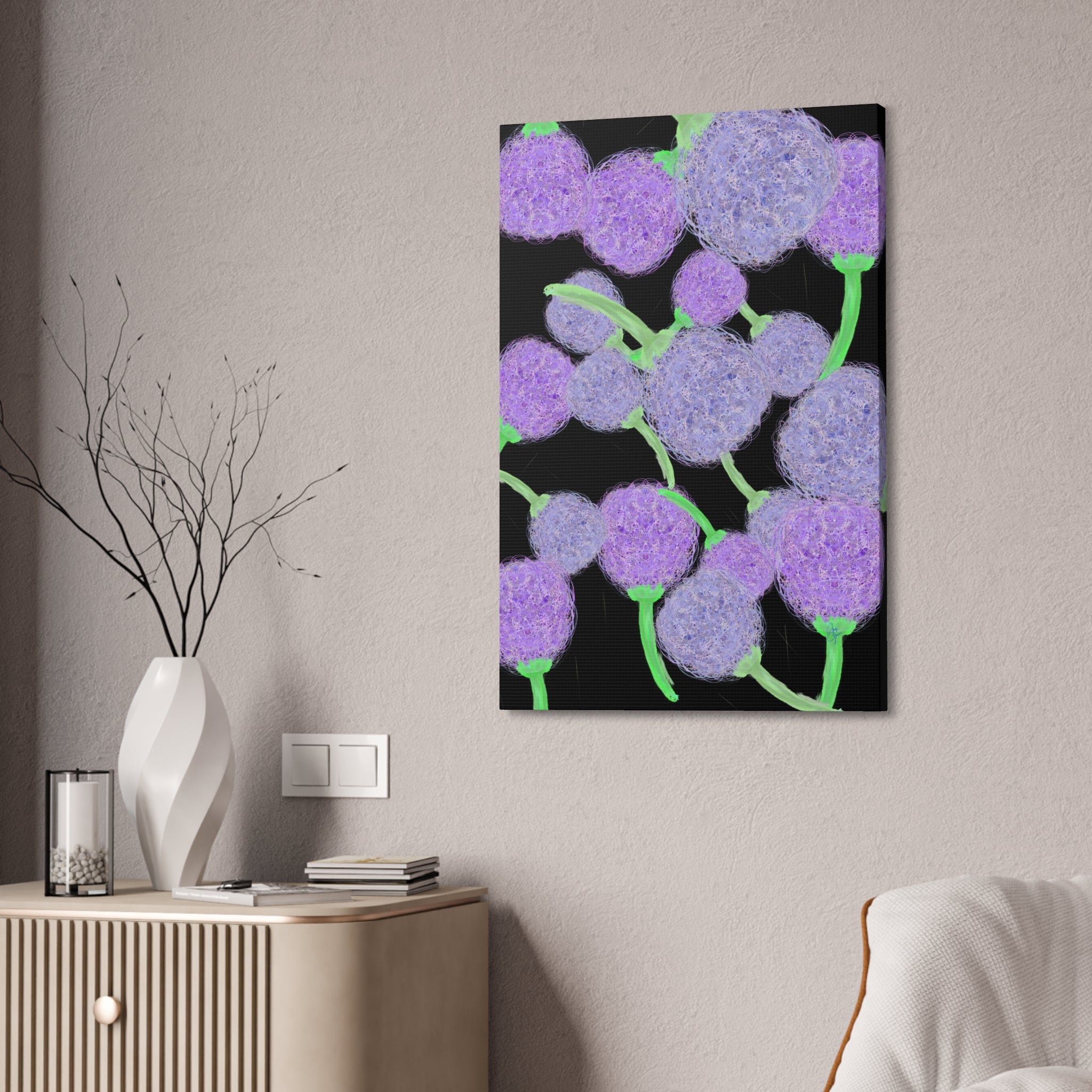 Purple Berry Art Canvas Print — Floral Abstract Wall Decor (Stretched 1.5")
