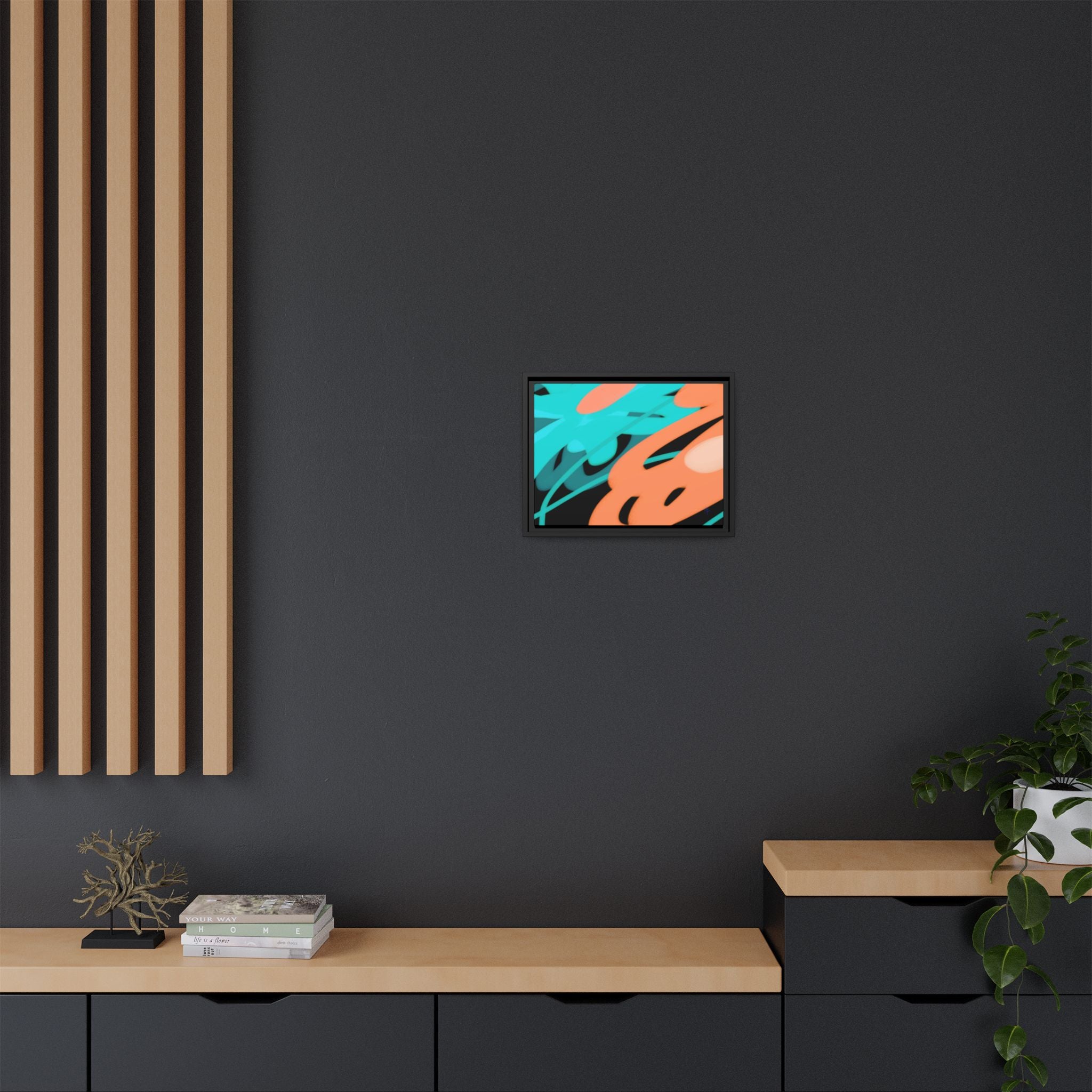 Abstract Teal & Coral Splash Framed Canvas